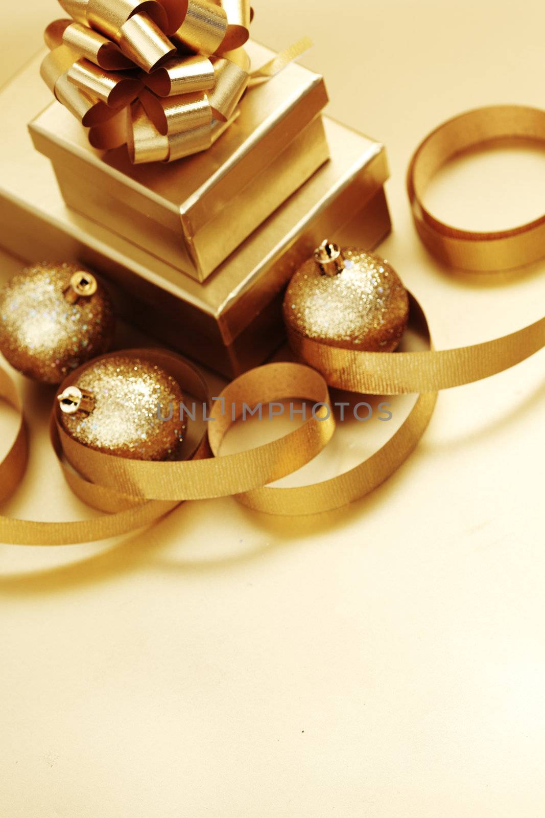 golden christmas background gifts ball