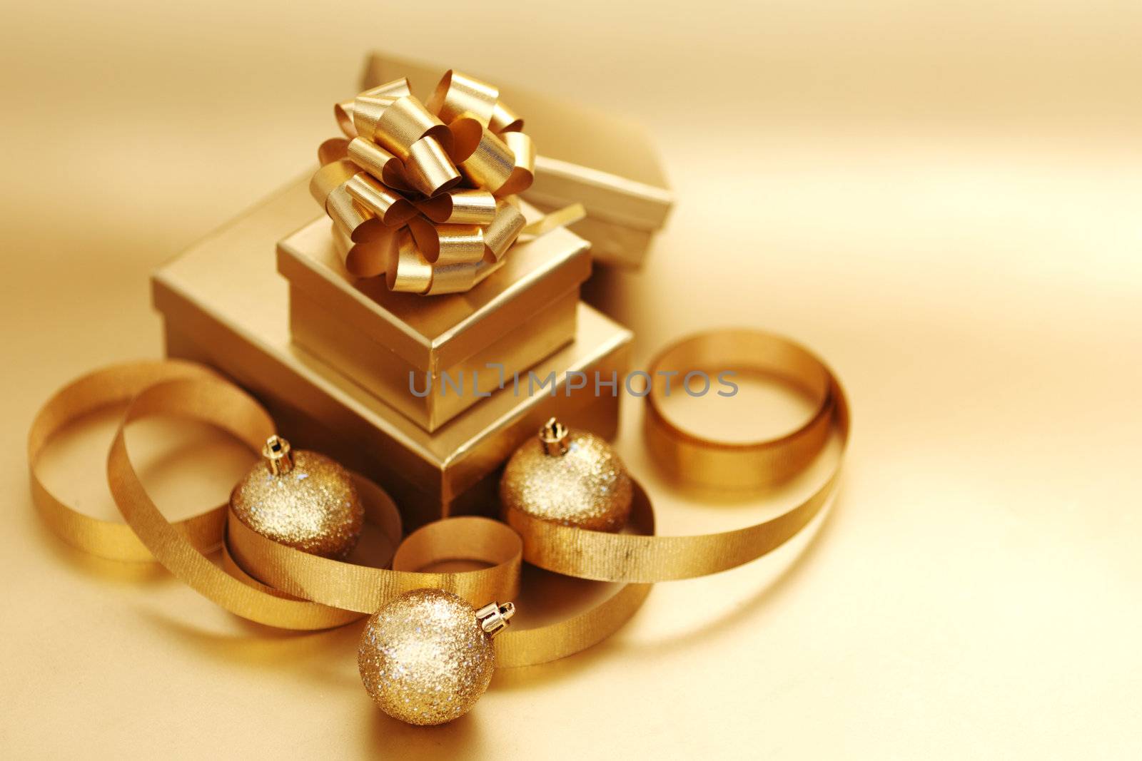 golden christmas background gifts ball