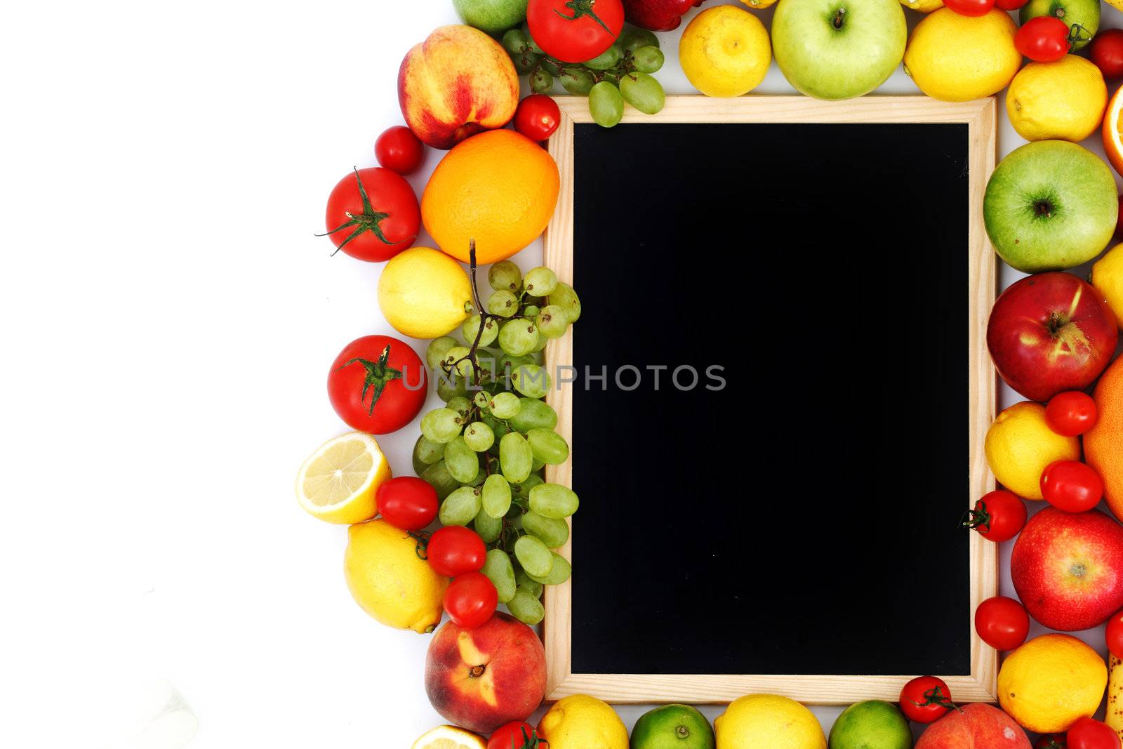 desk in big fruit pile