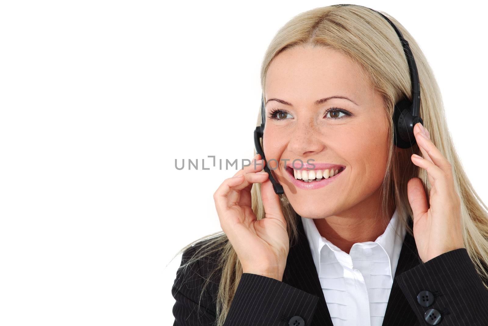  business woman speak with headset