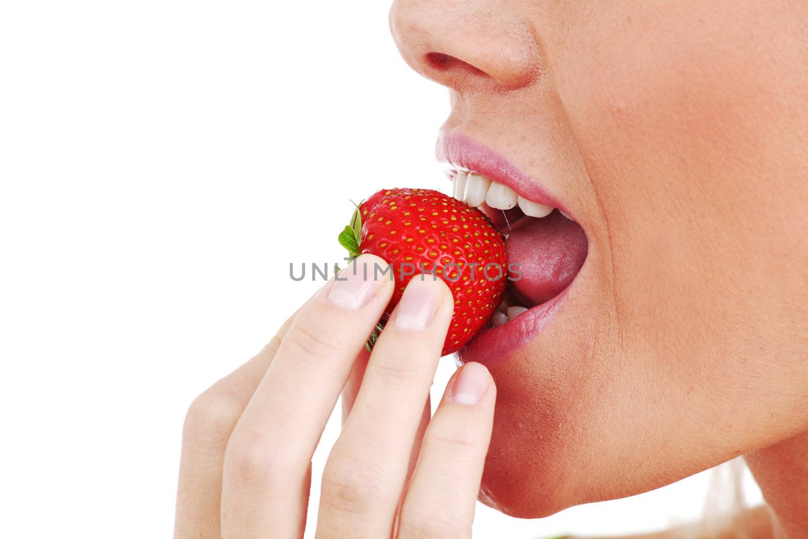 woman eat strawberry by Yellowj