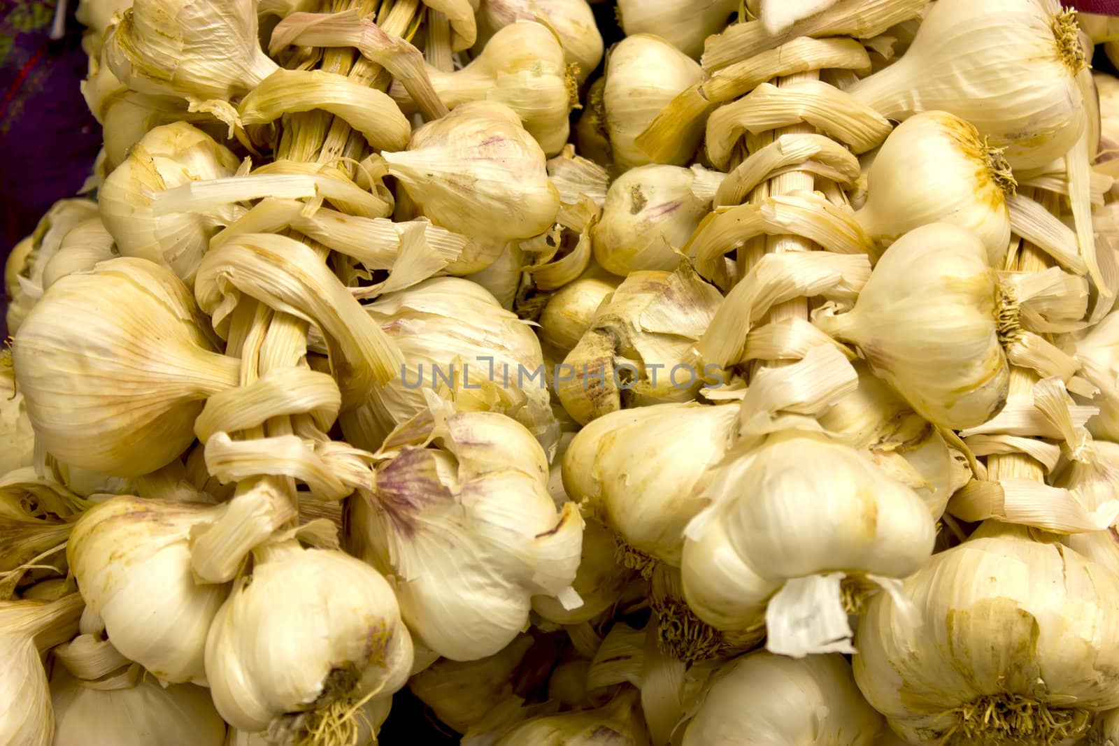 A bunch of garlic bulbs at the public market.