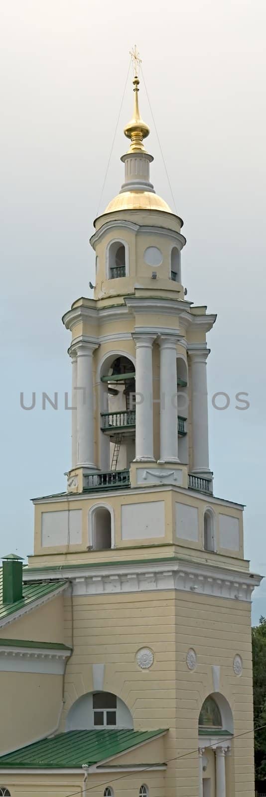 cupolas of orthodox temple with sky at background