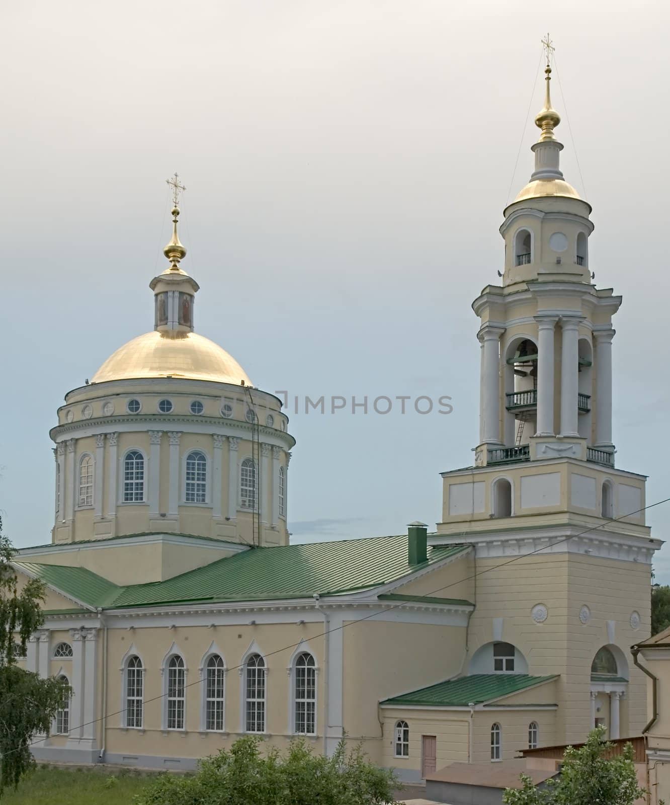 cupolas of orthodox temple with sky at background