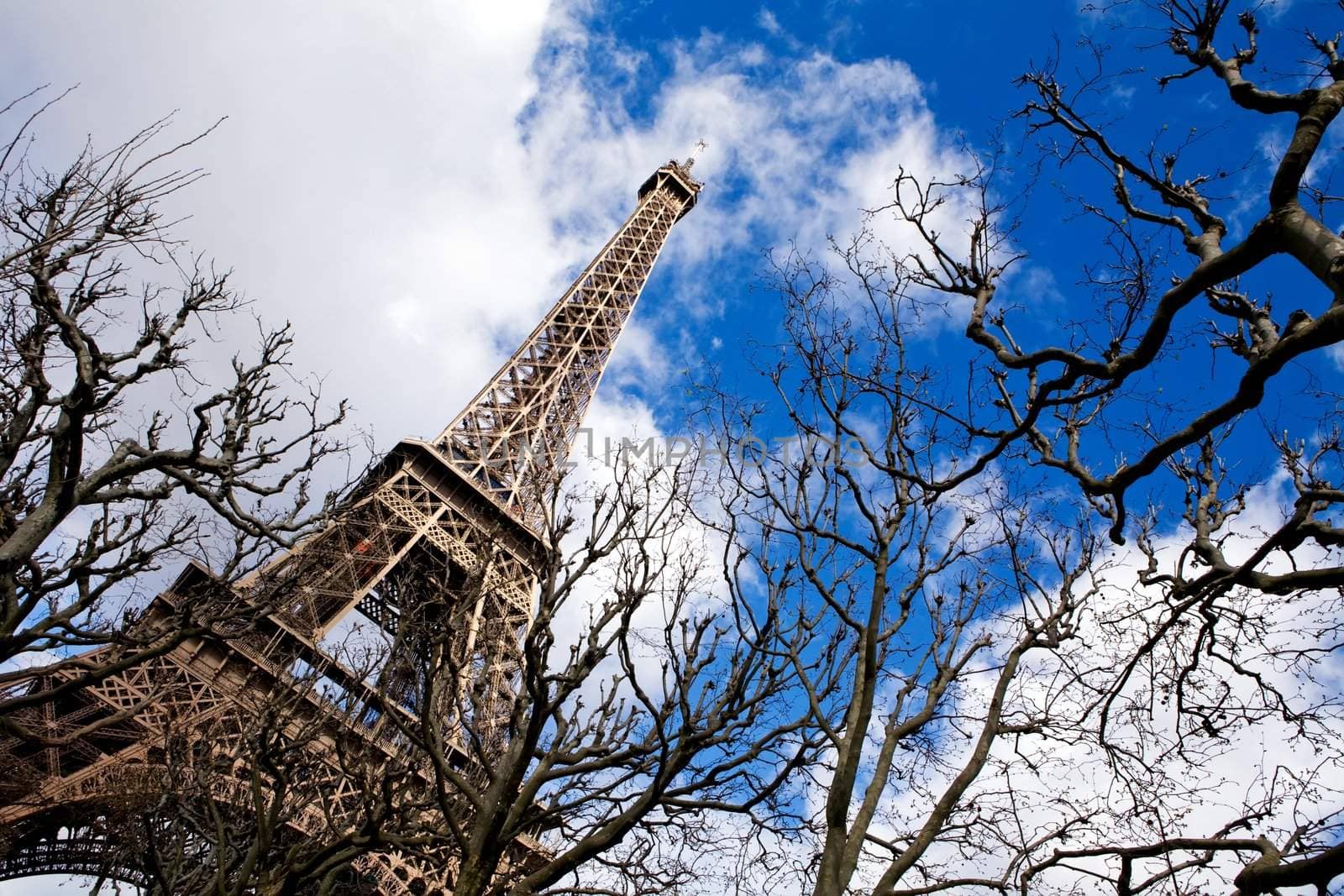 Beautiful view of The Eiffel Tower in Paris on a sunny day