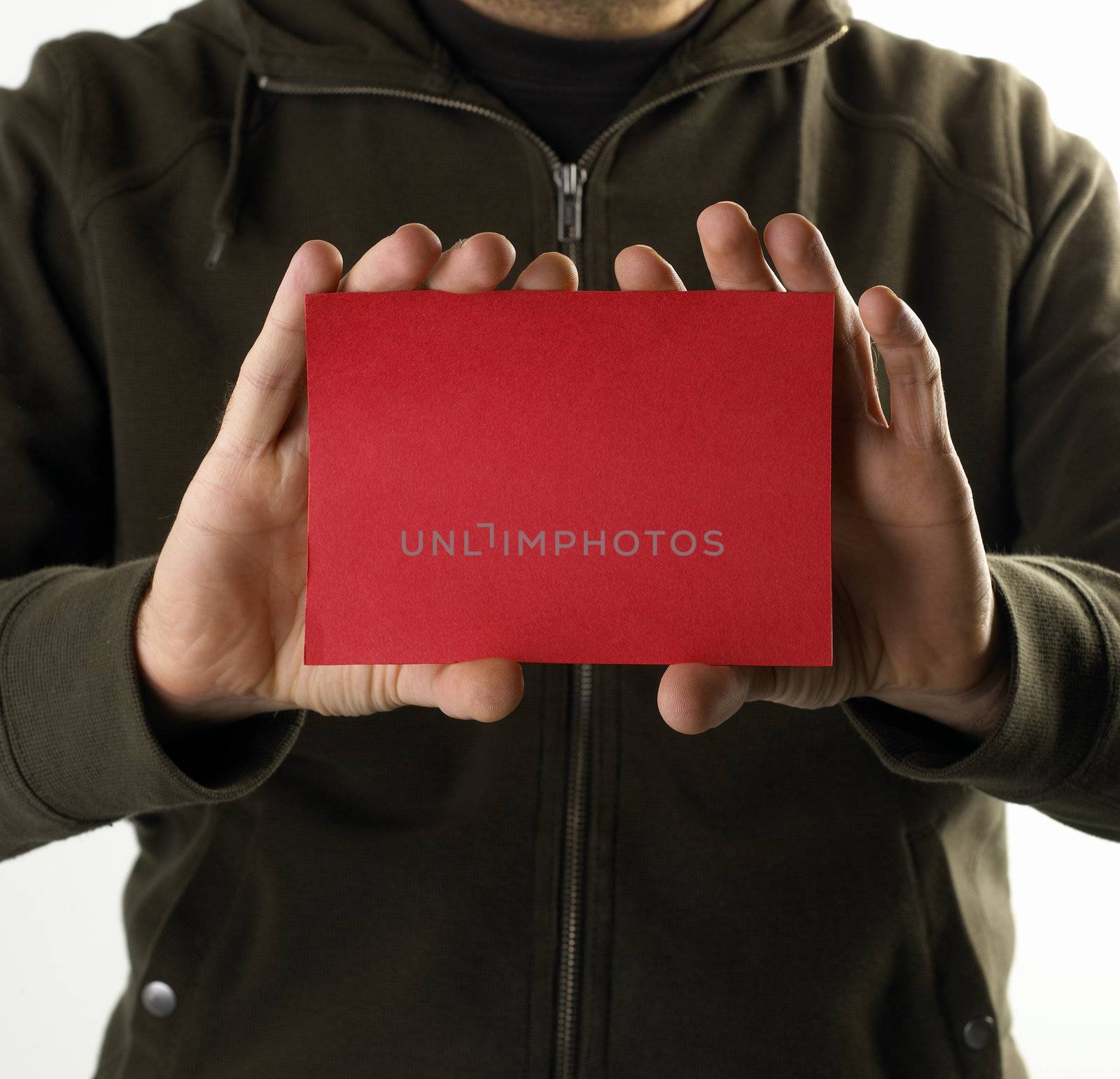 young man with an red empty card by studiovitra