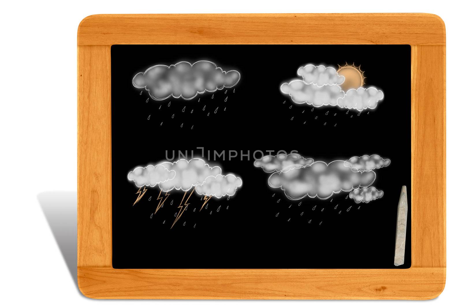 Black board Wooden frame  with weather forcasting for education by Suriyaphoto