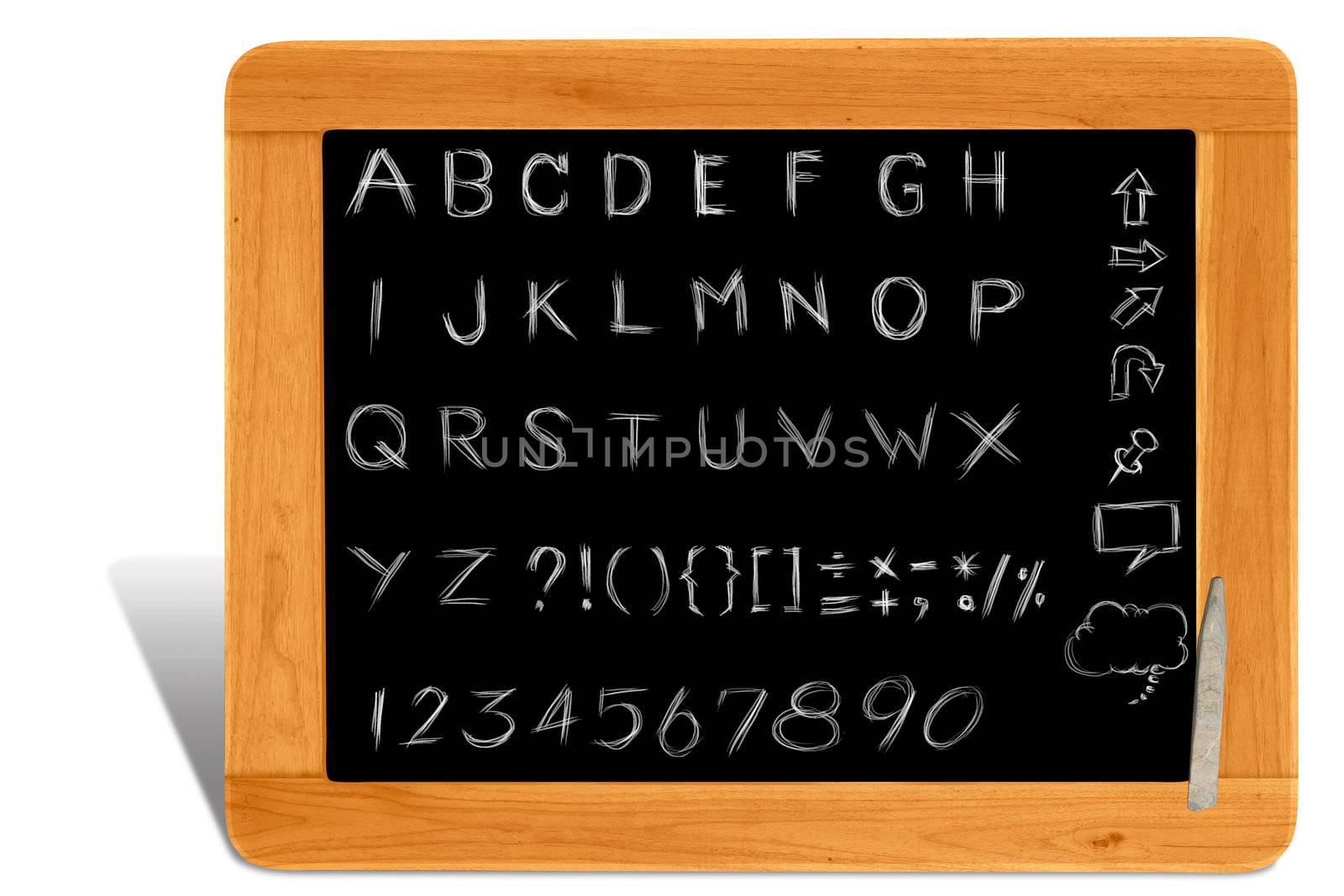 Hand writing alphabet on wooden black board frame