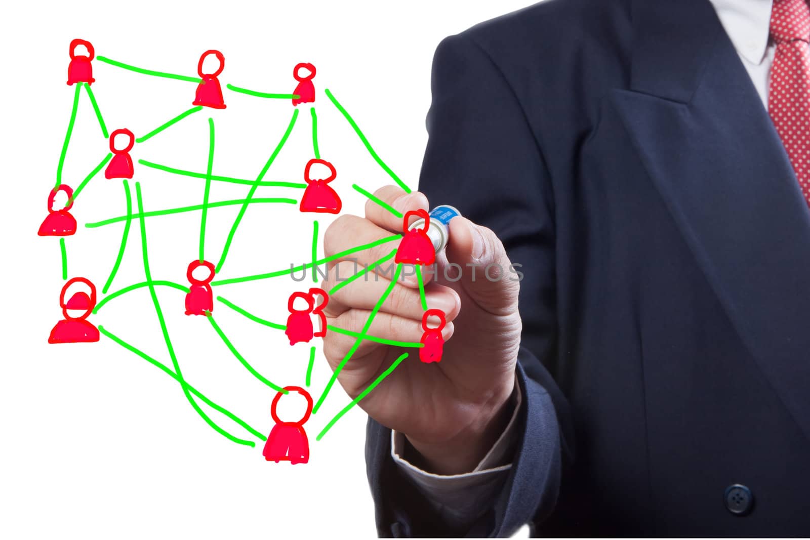 business man drawing a social network