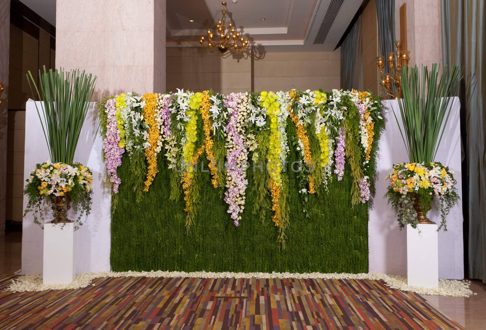 flowers backdrop decorate for wedding ceremony