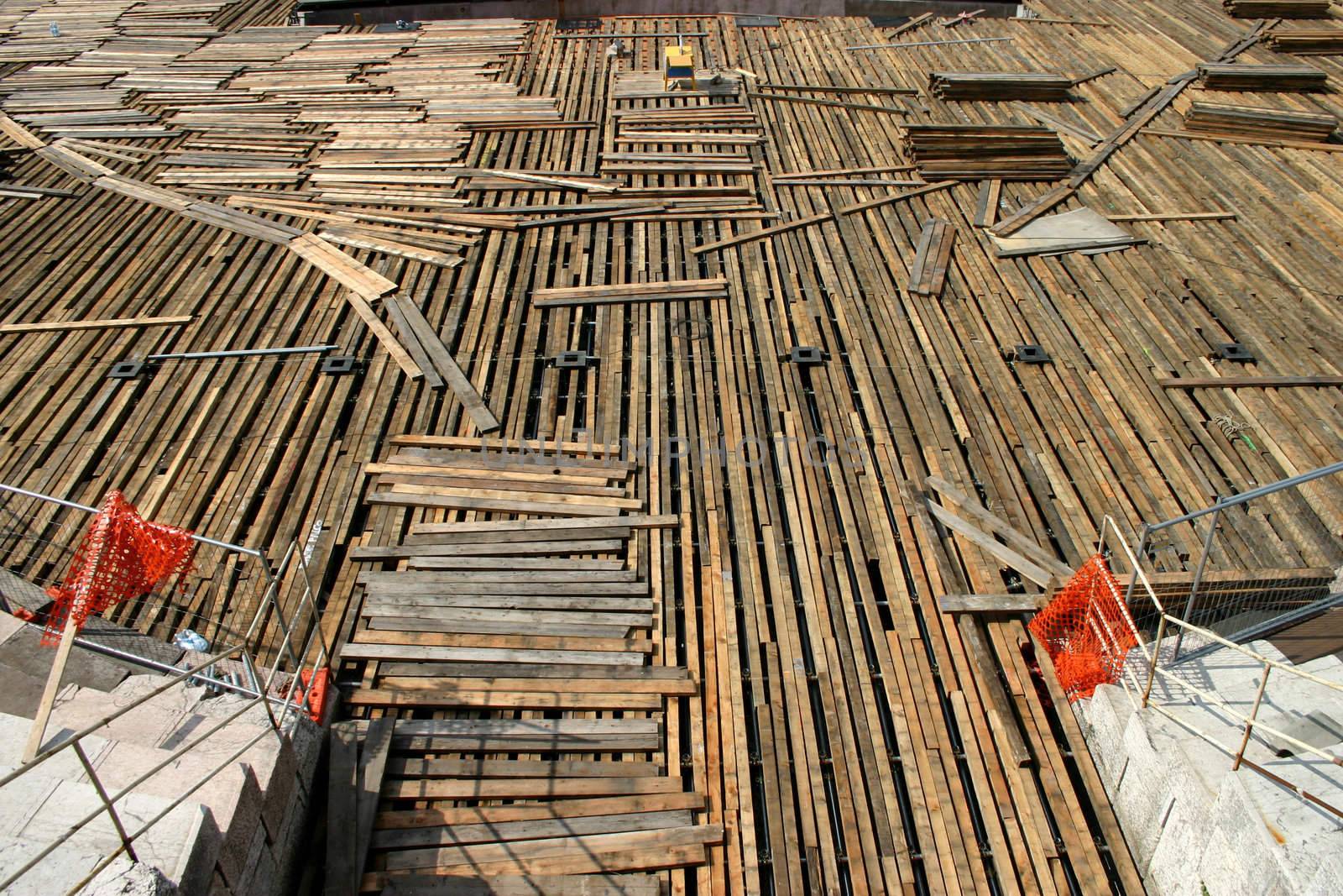 Temporary wood floor in the arena of Verona - Italy