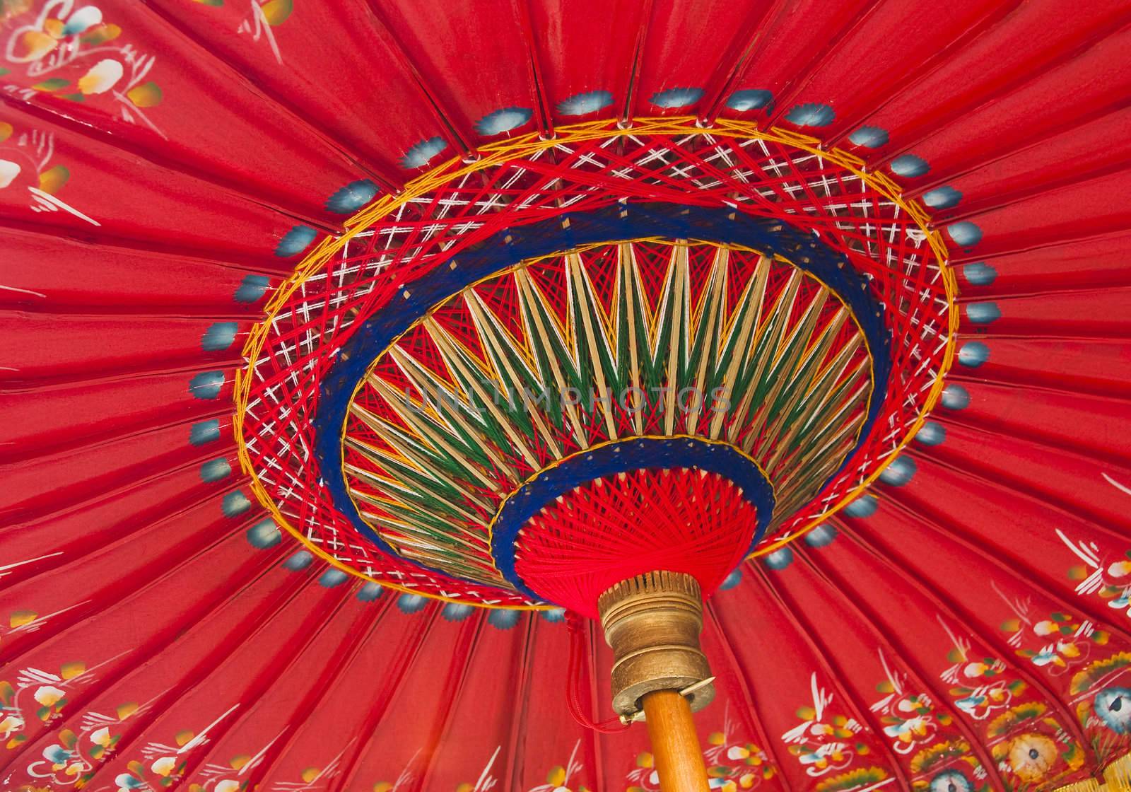 A traditional red Asian umbrella