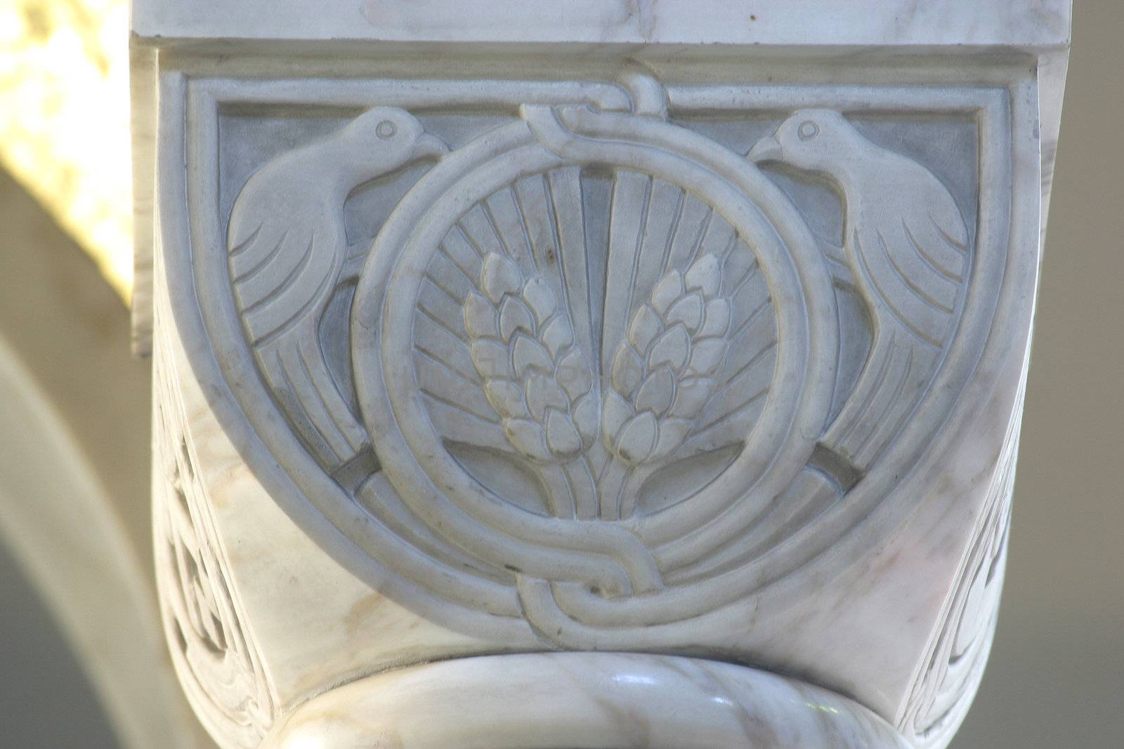 Symbol of the Eucharist, historic church column ornate detail