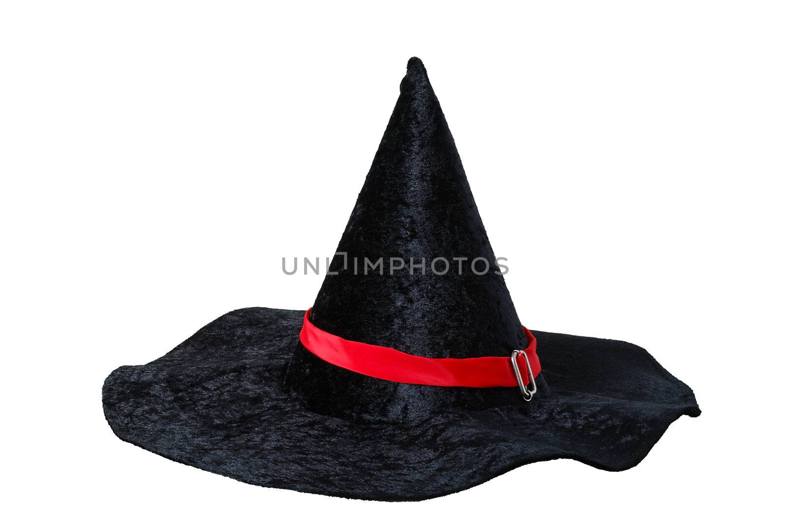 Black cone hat with red strip isolated on white background