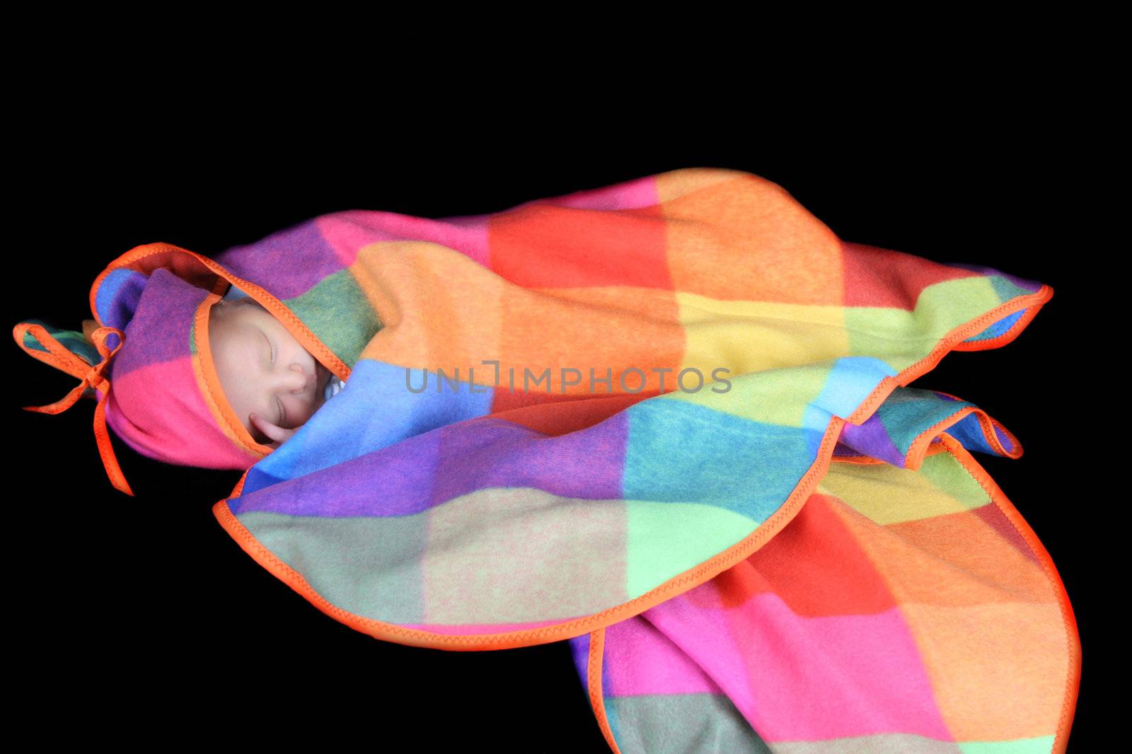 Newborn baby sleeping on a soft blanket