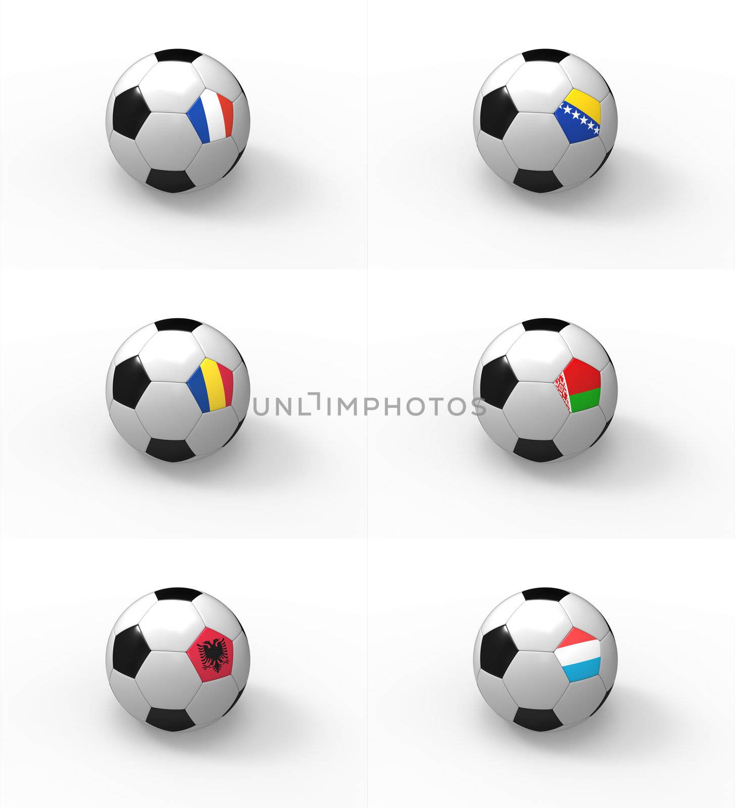 Euro 2012, soccer ball with flag - Group D - France, Bosnia and Herzegovina, Romania, Belarus, Albania, Luxembourg