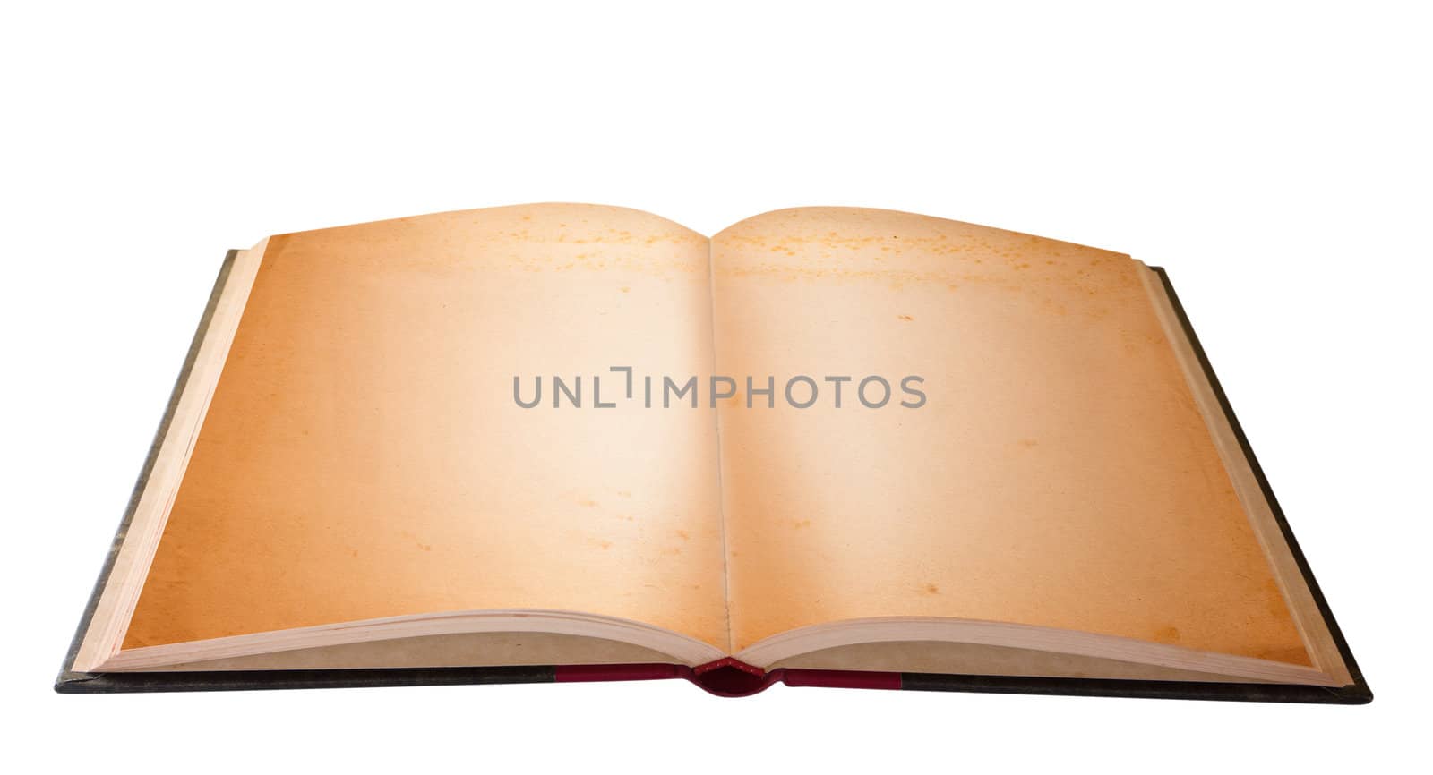 Opened book with grunge blank pages isolated over white backgrou by Suriyaphoto