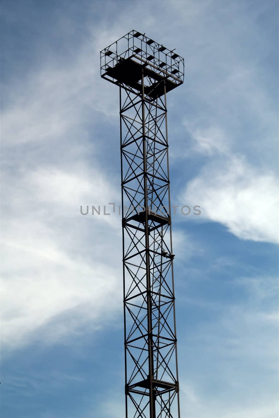 Industrial high-altitude platform on blue sky background