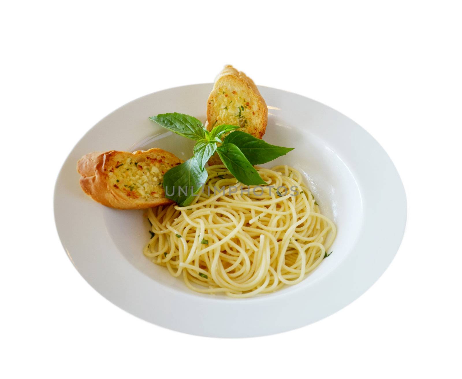 spaghetti with garlic bread