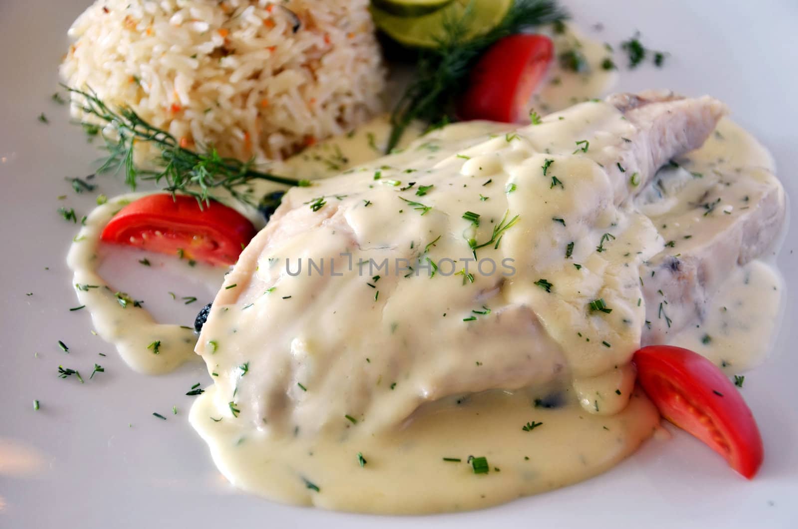 steak  from fish with creamy sauce 