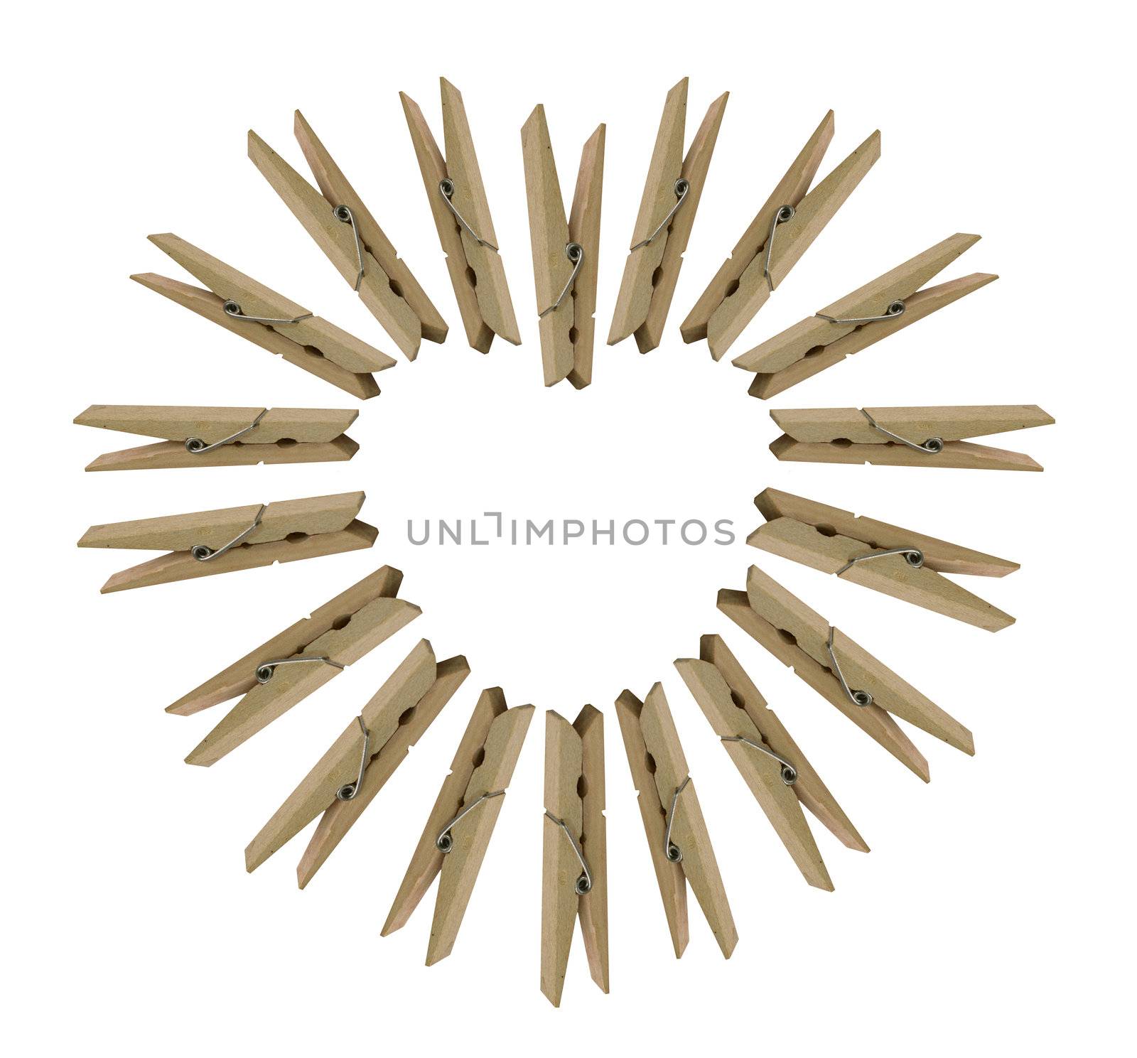 wooden clothes pin on a white background