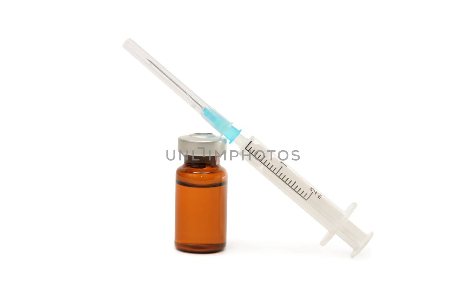 ampoule and syringe isolated on a white                                    