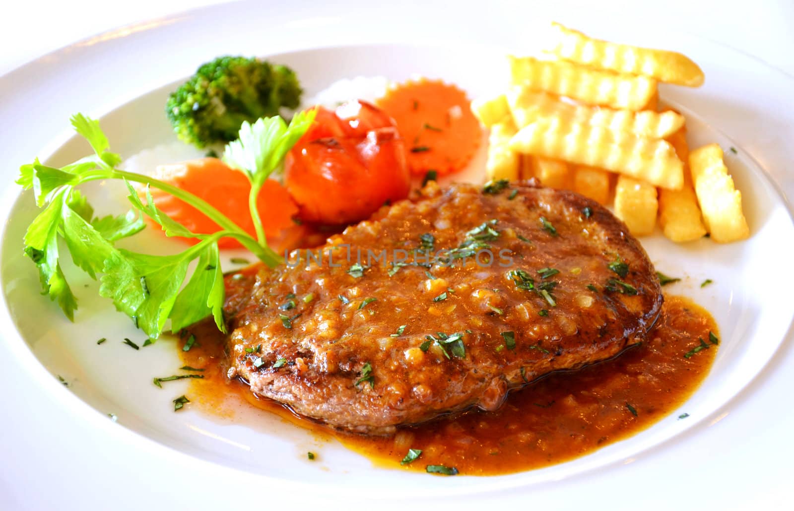 Sirloin beef steak with chips 