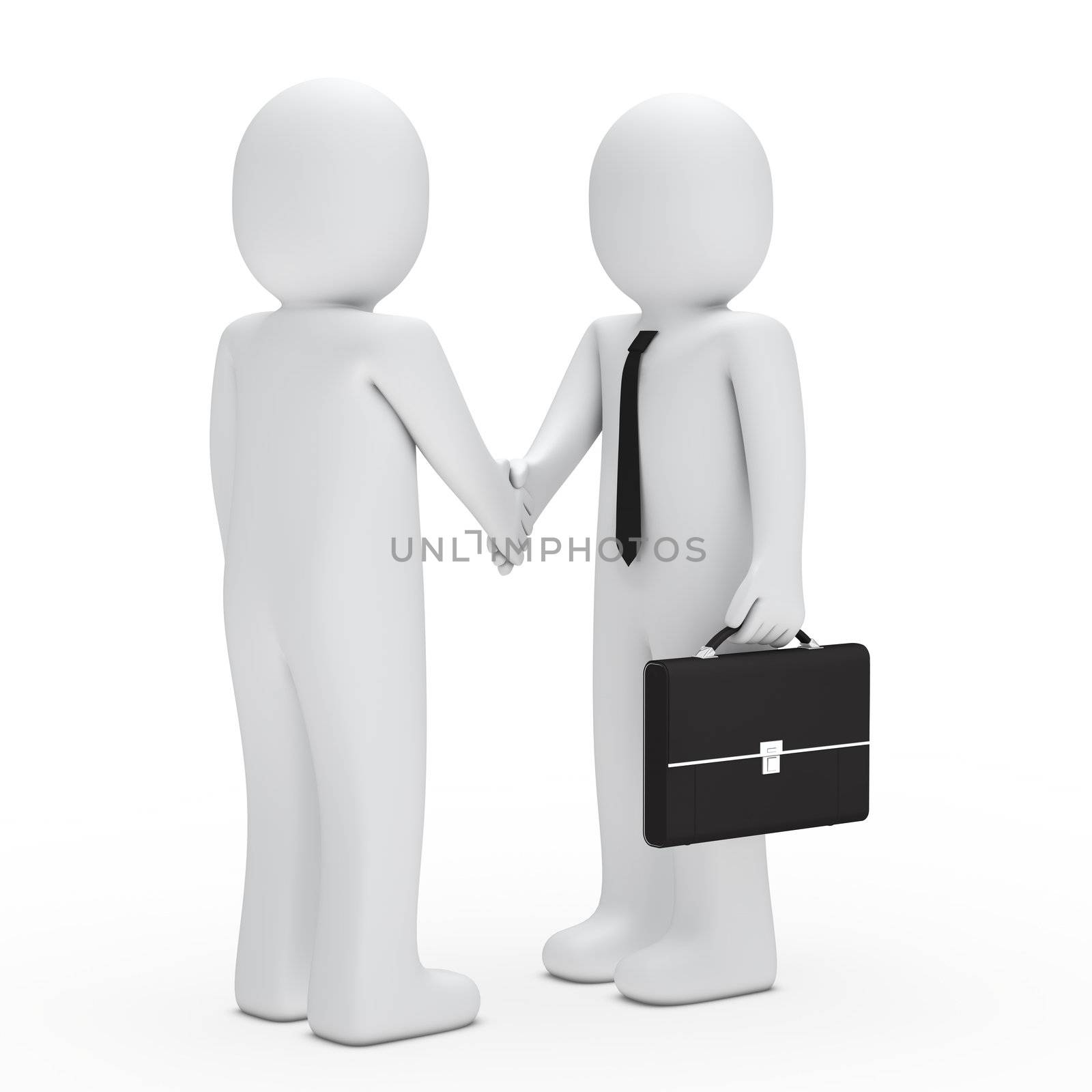 3d business man with tie briefcase handshake