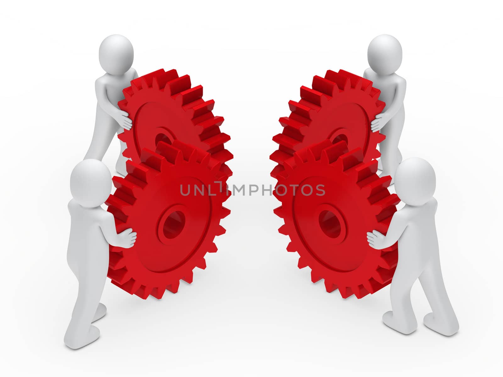 3d man teamwork circle with red gear