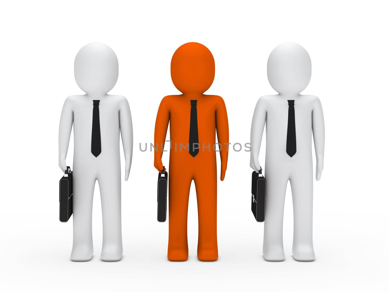 3d business man briefcase tie stand team