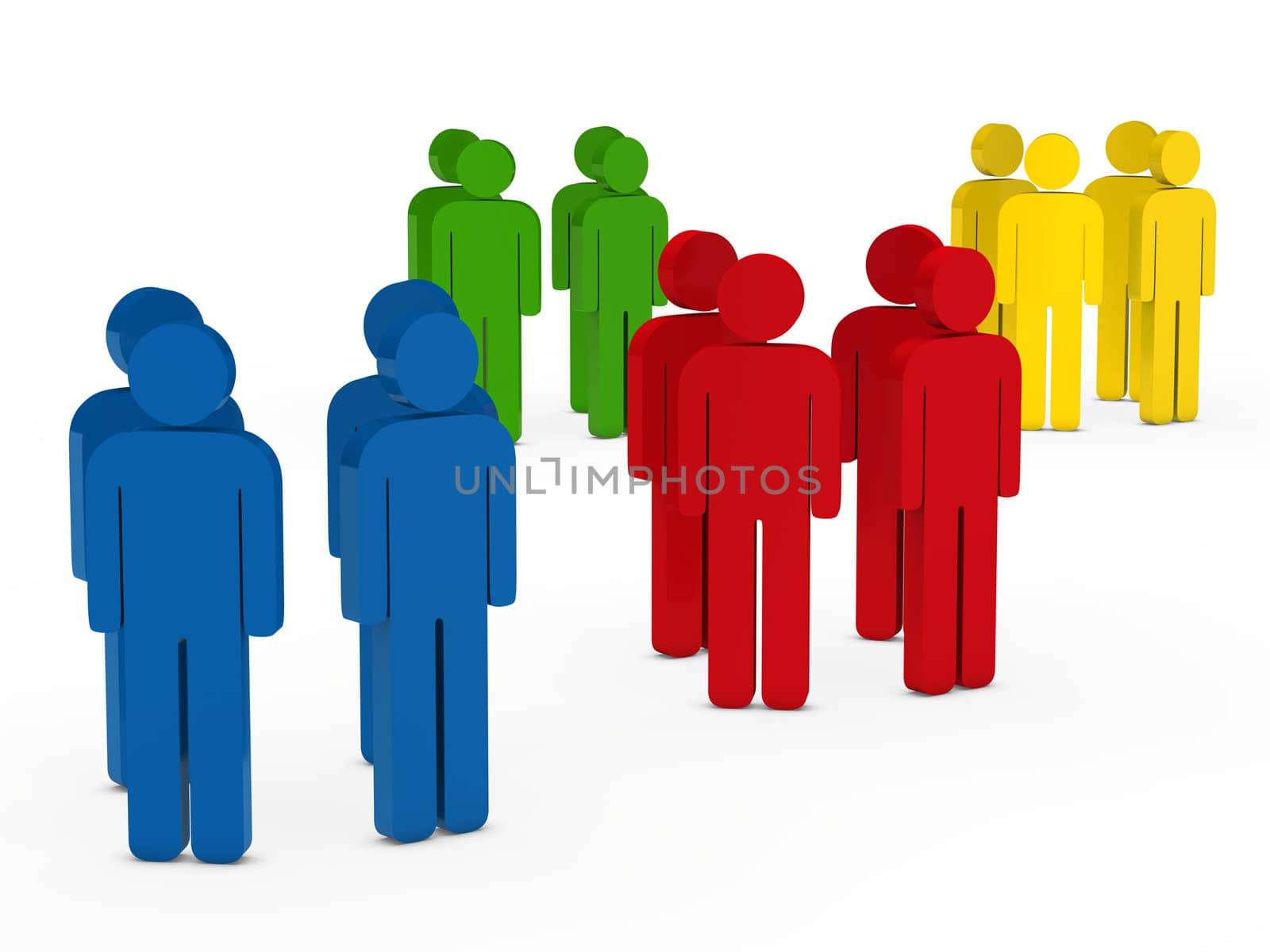 3d team group colorful stand in circle