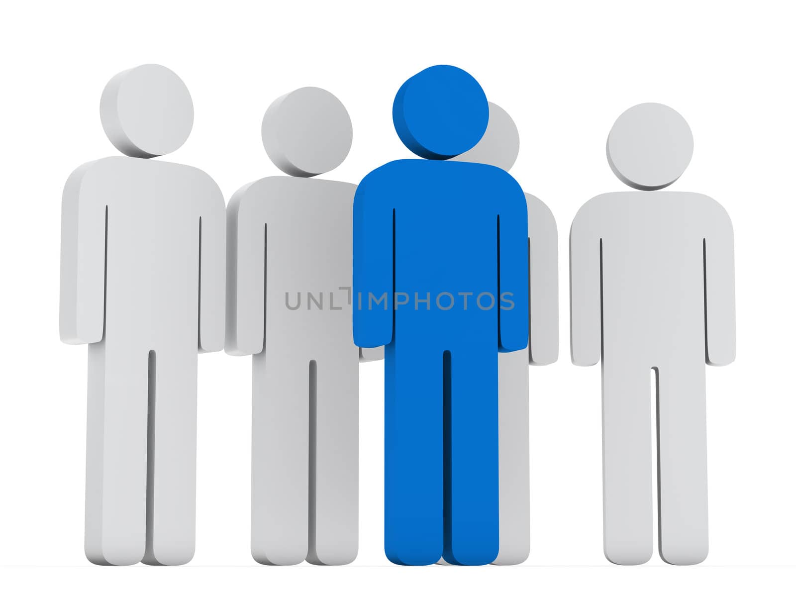 3d teamwork group with blue leader front