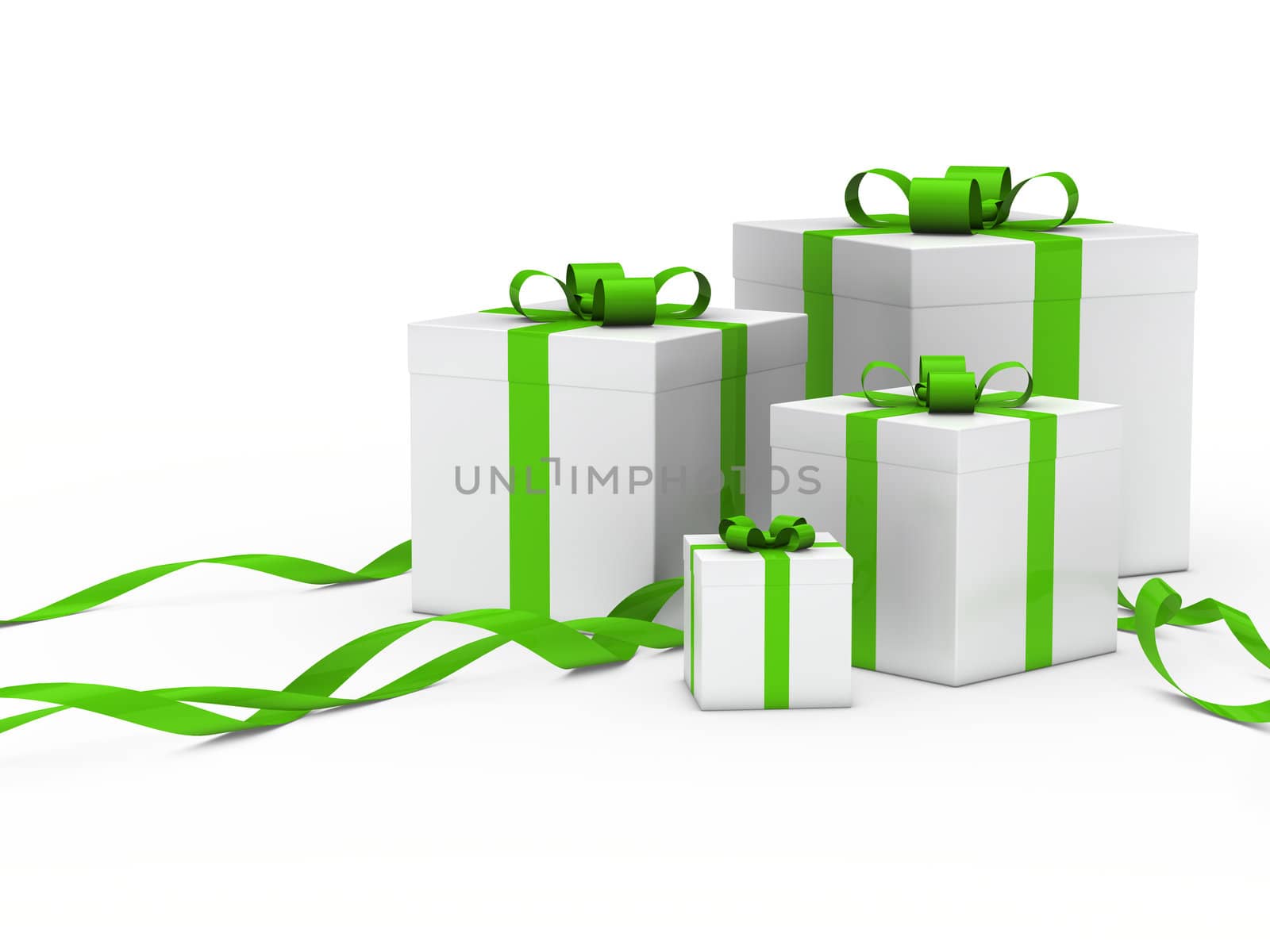 3d gift box white with green ribbon