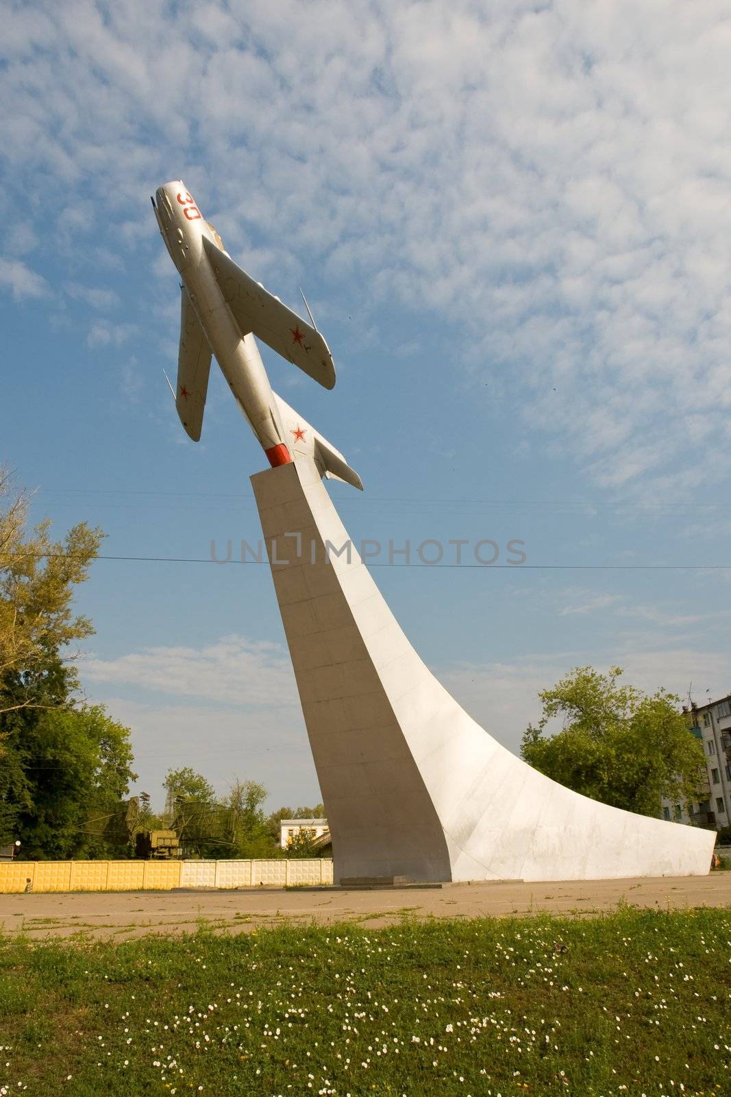 The plane of times of World War II. A real fighter - now a memorial to pilots-heroes.