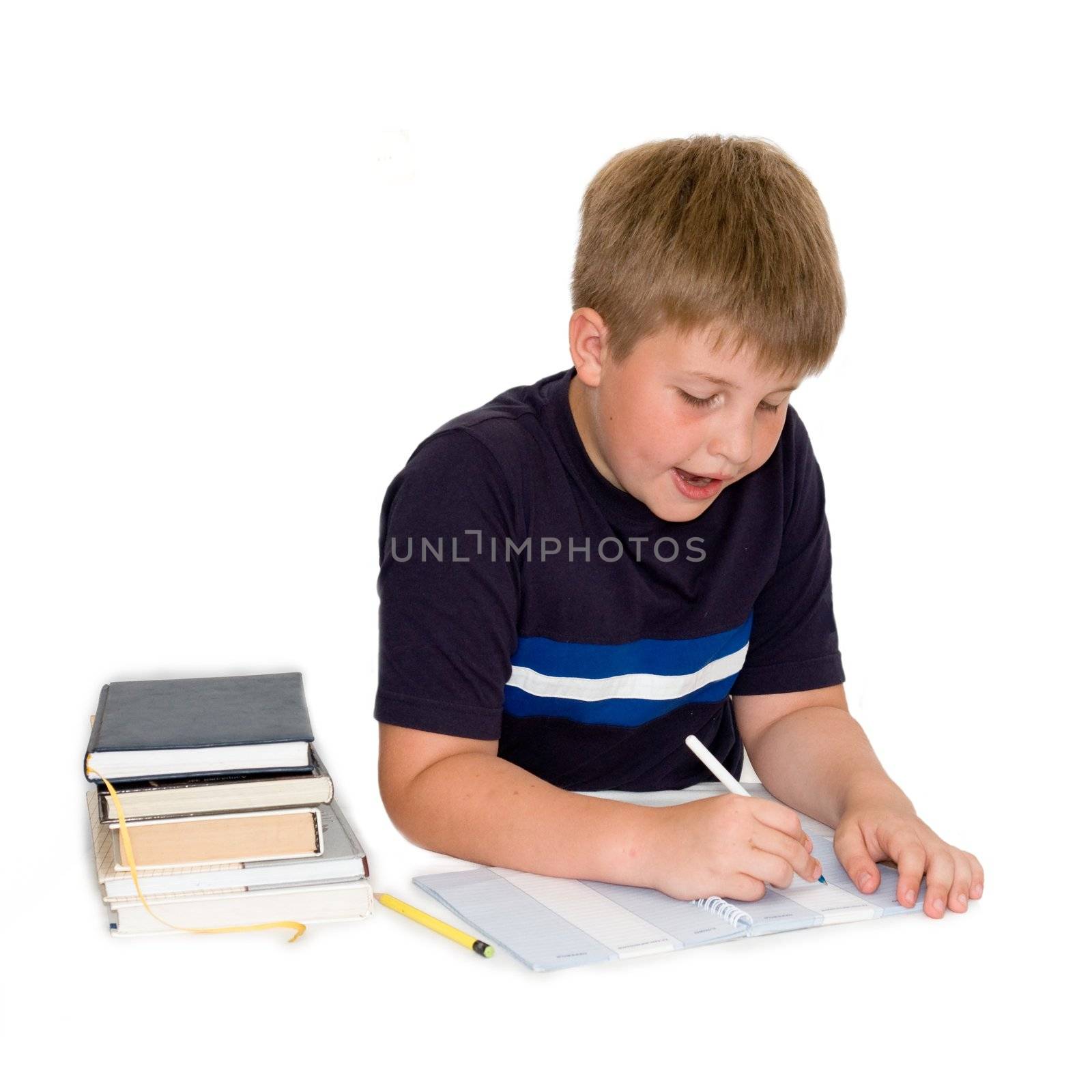 a young boy studying his homework