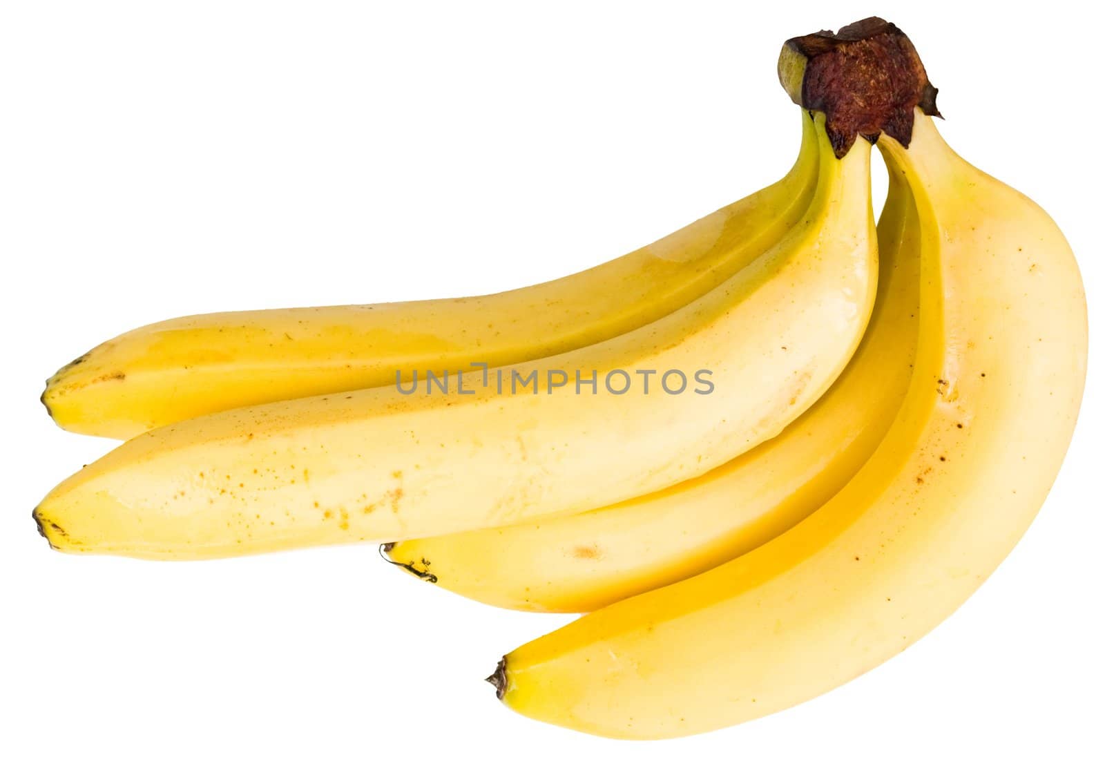 Four ripe bananas on a white background