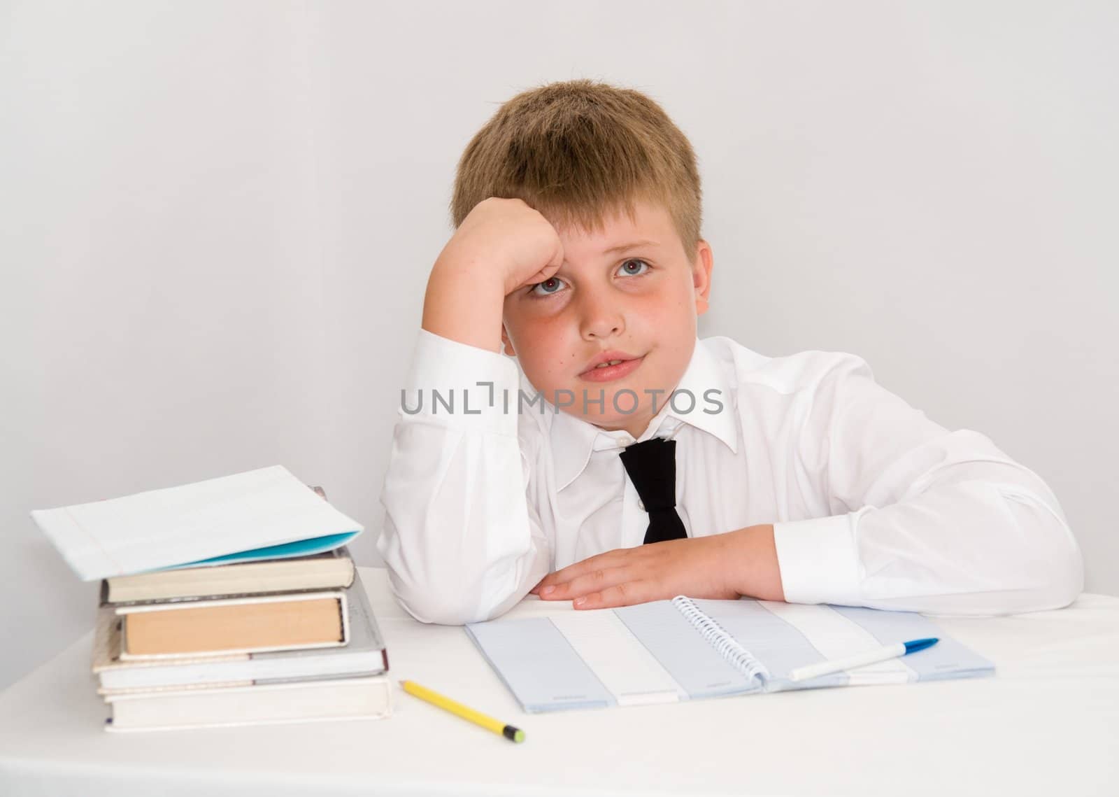 a young boy studying his homework
