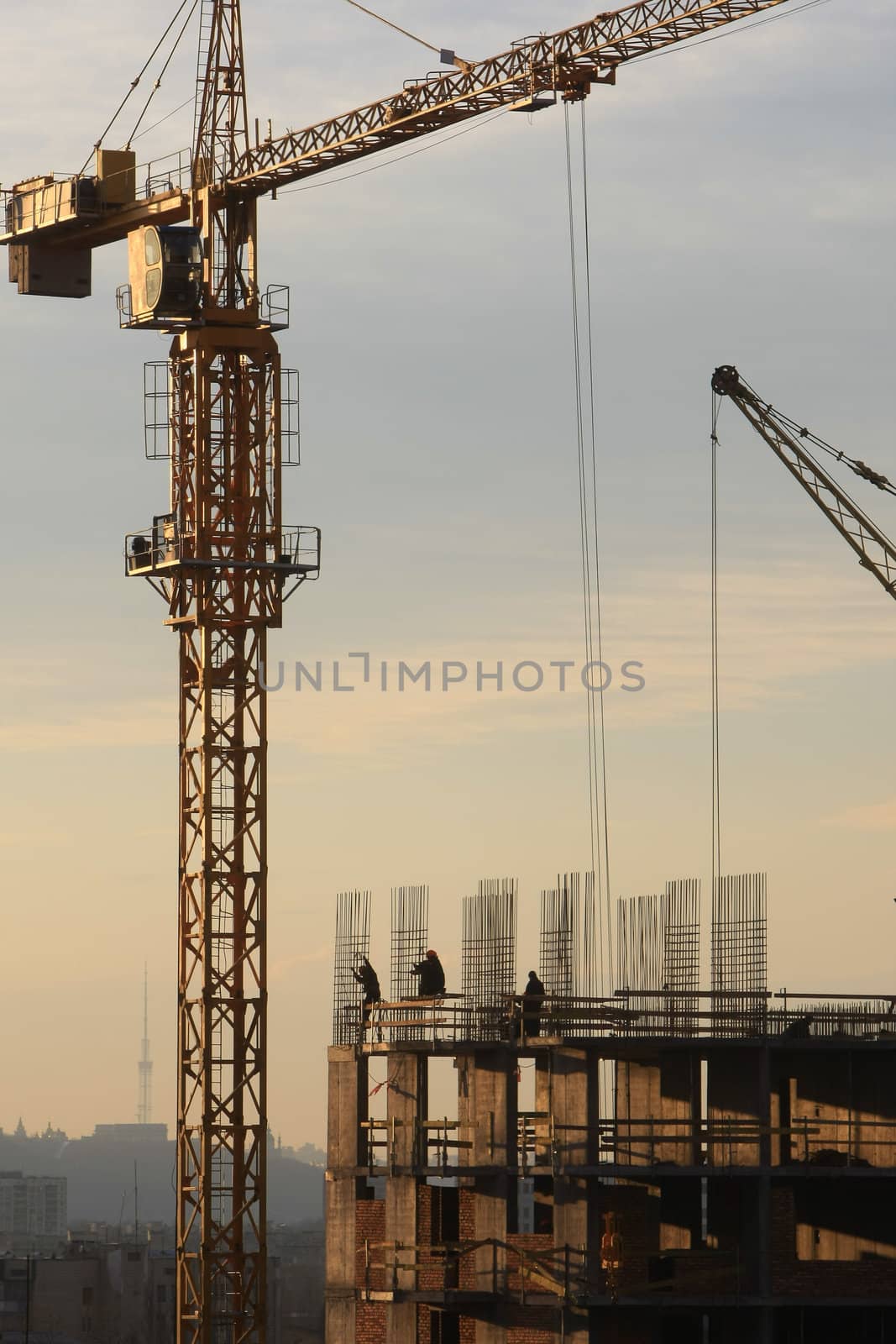 �onstruction activity. Silhouette of construction worker