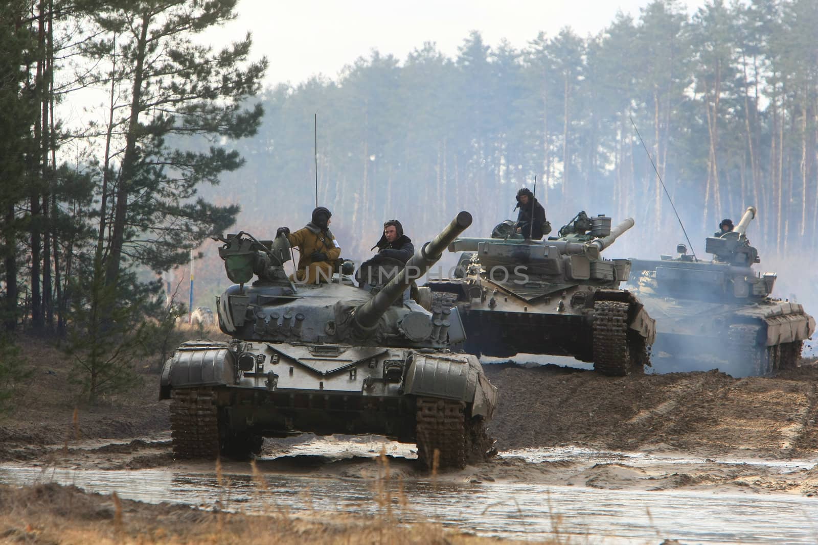Three tanks in a forest