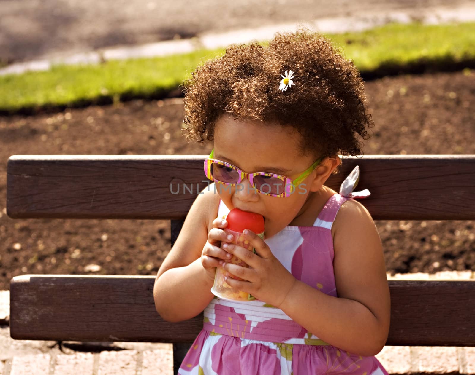 Young black baby girl with glasses by illu