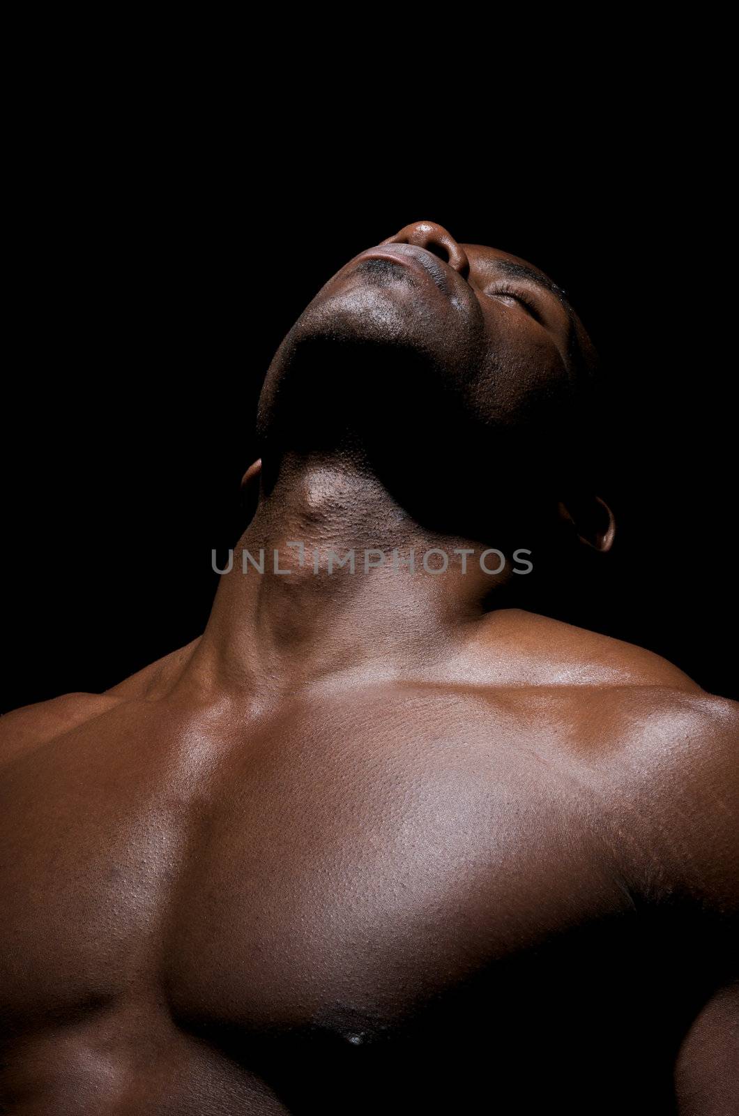 Close up of  worked pectorals of an African American Young.