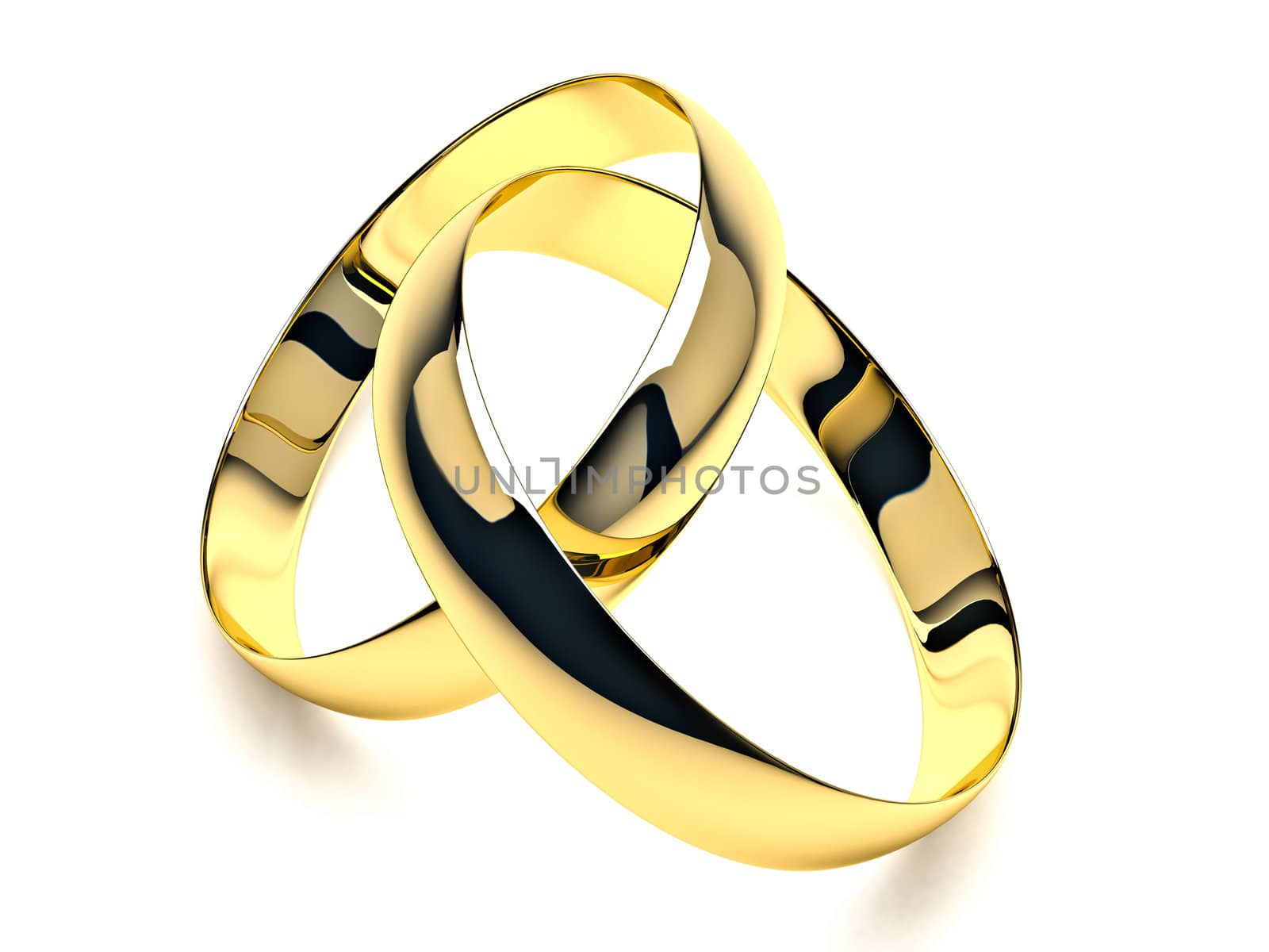 Wedding rings closeup on white background with shadow