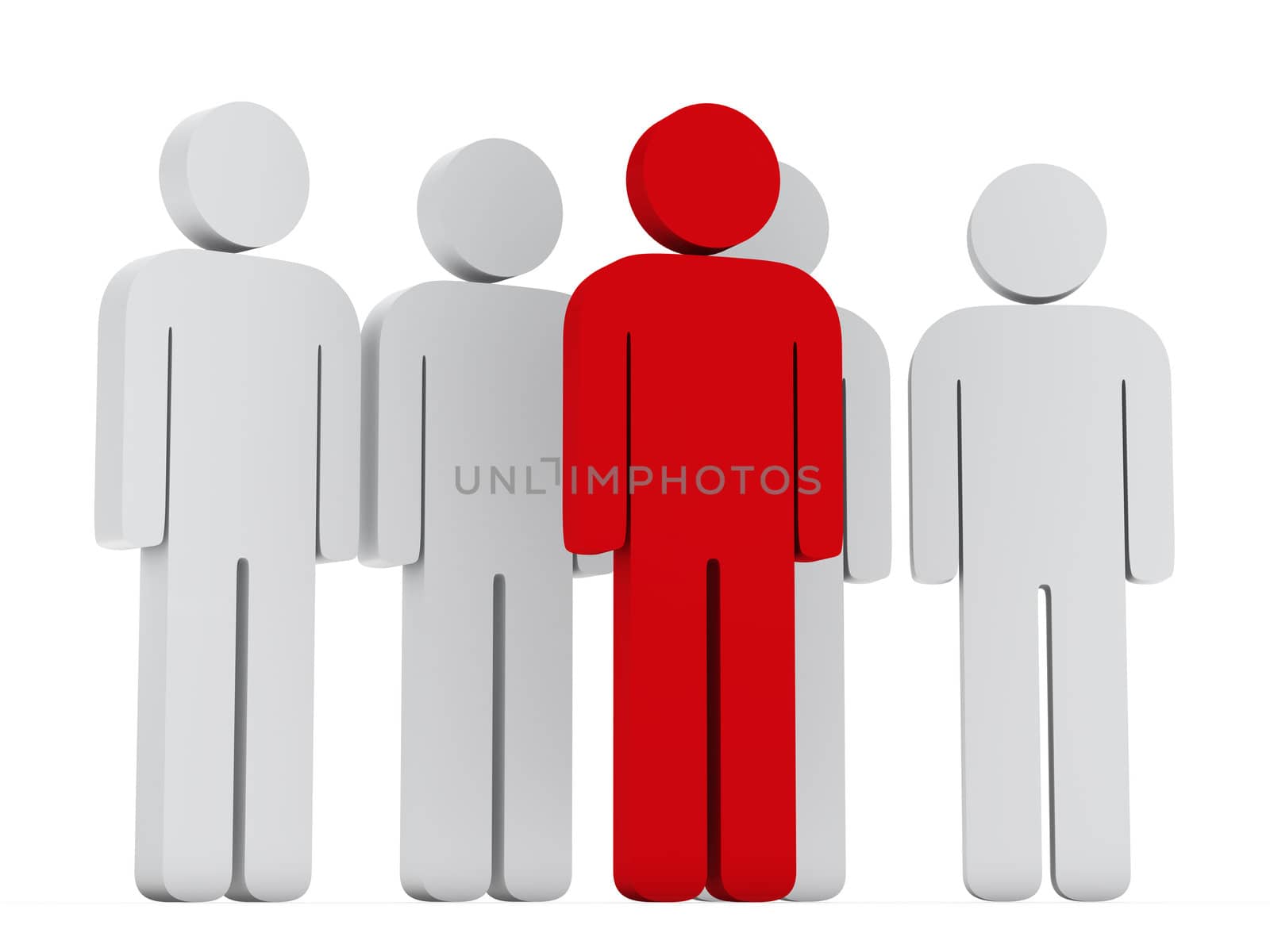 3d teamwork group with red leader front