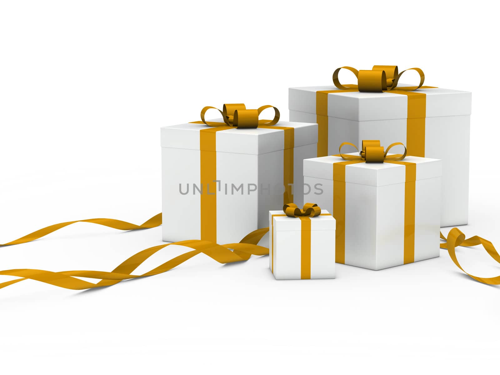 3d gift box white with gold ribbon
