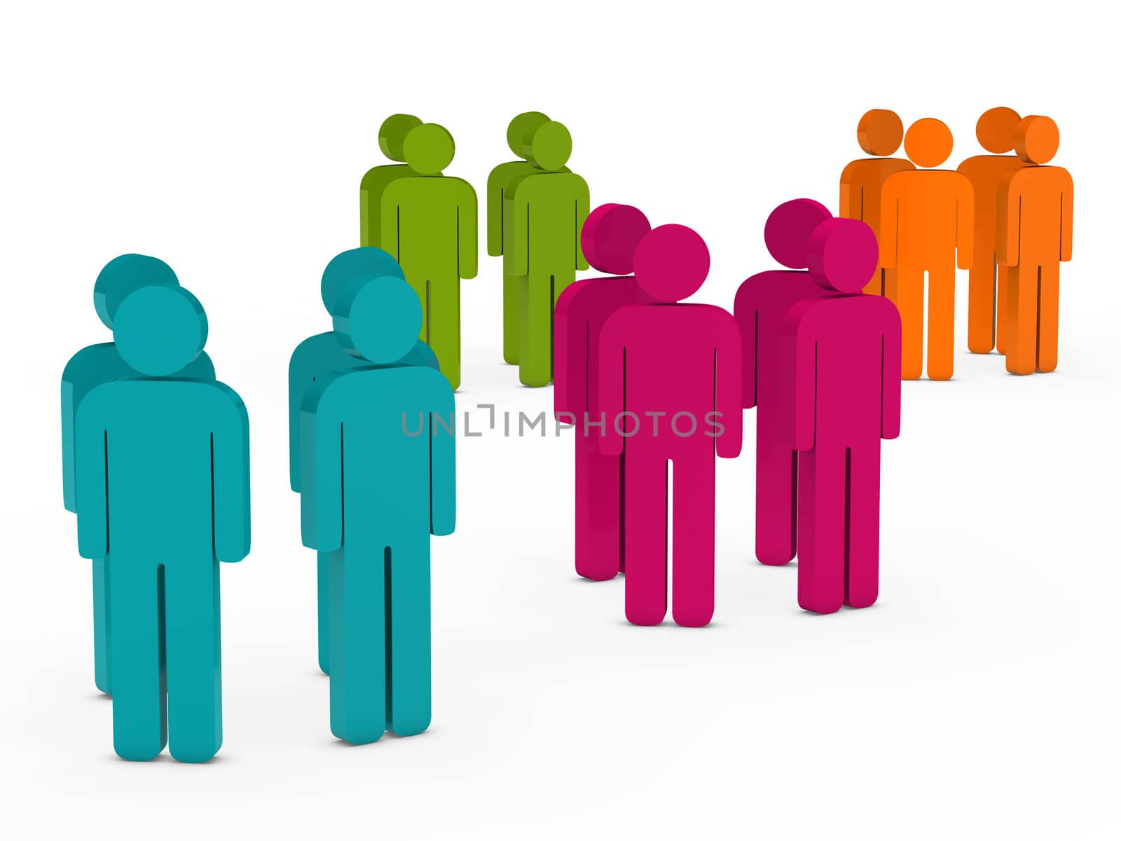 3d team group colorful stand in circle