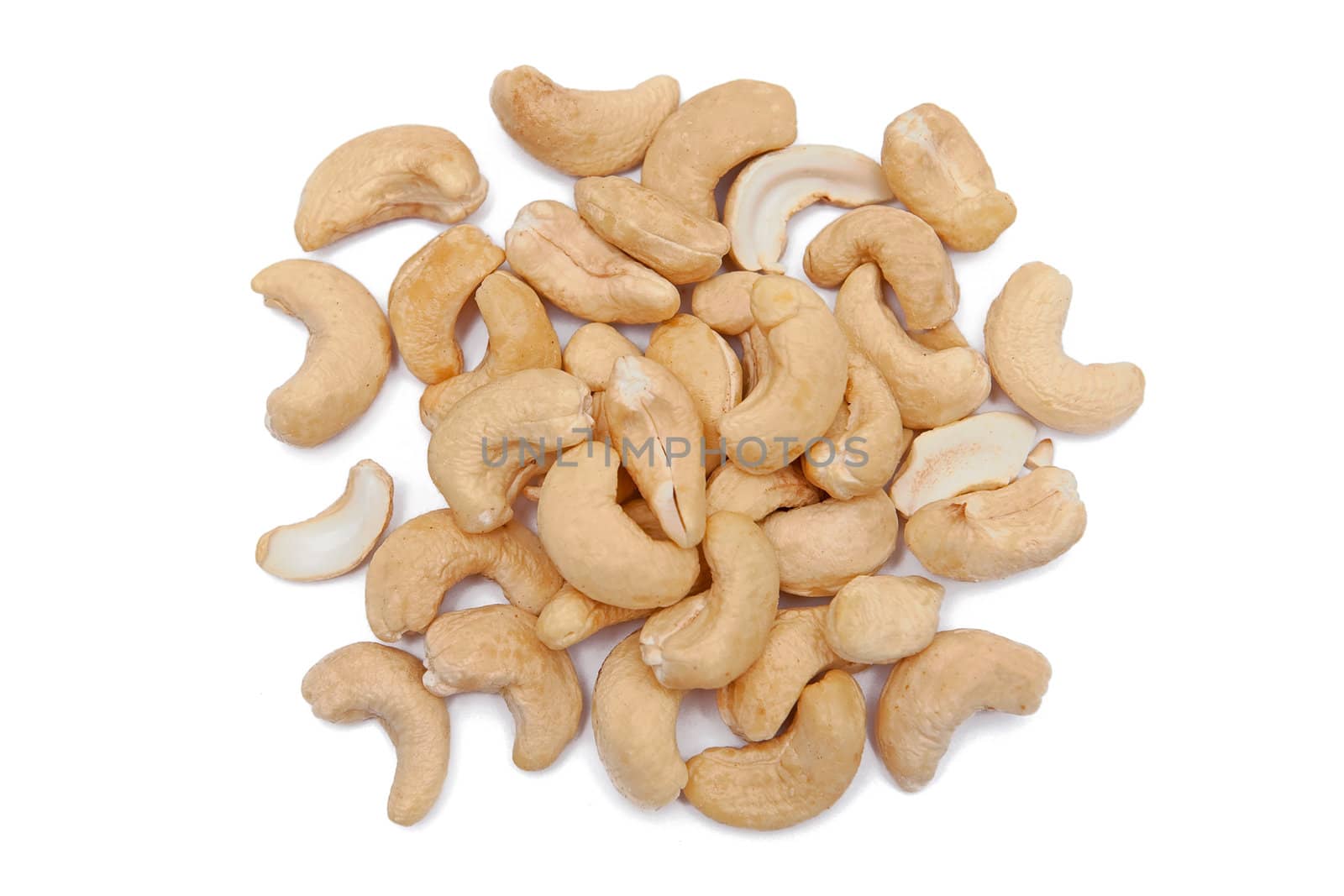 Cashews on the white background