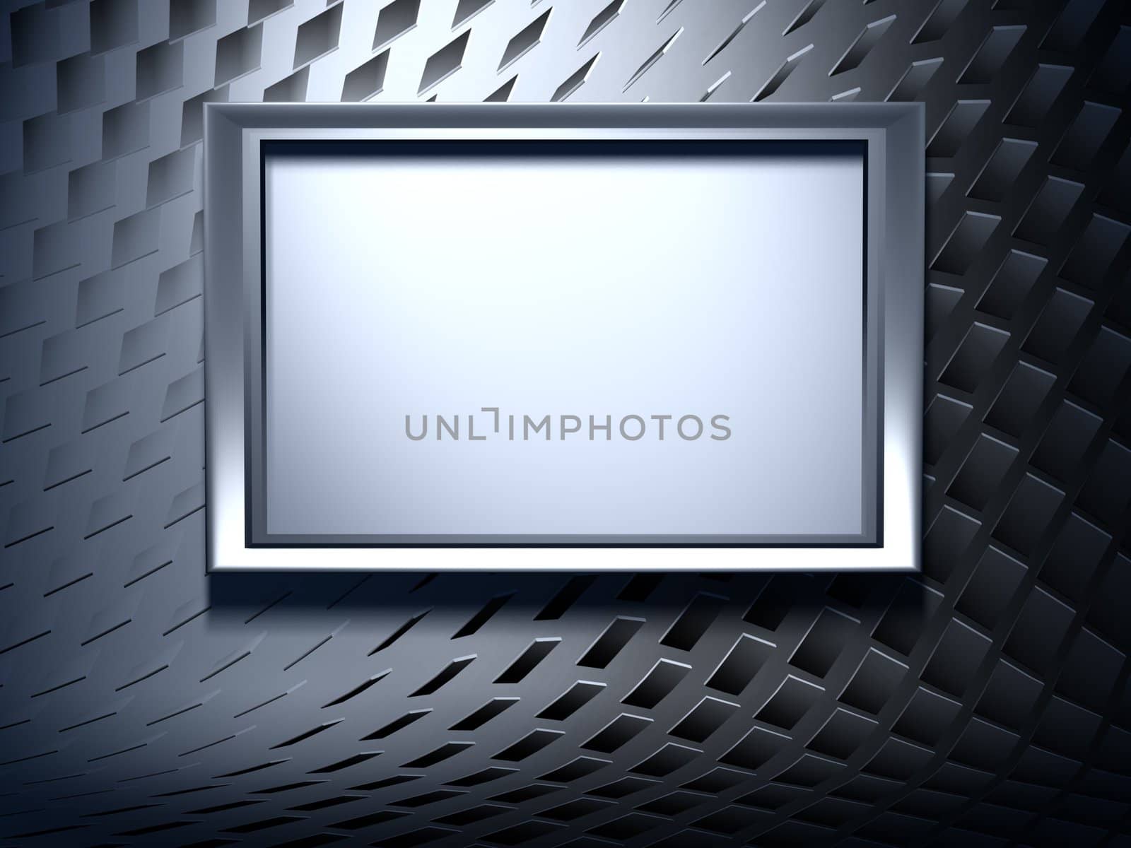 3d blank metal frame on abstract background