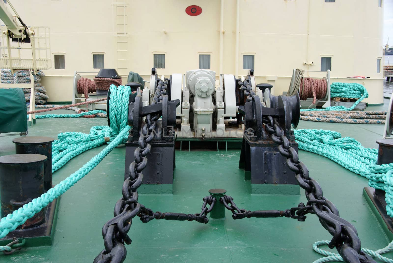 deck equipment in the bow to lift the anchor and mooring