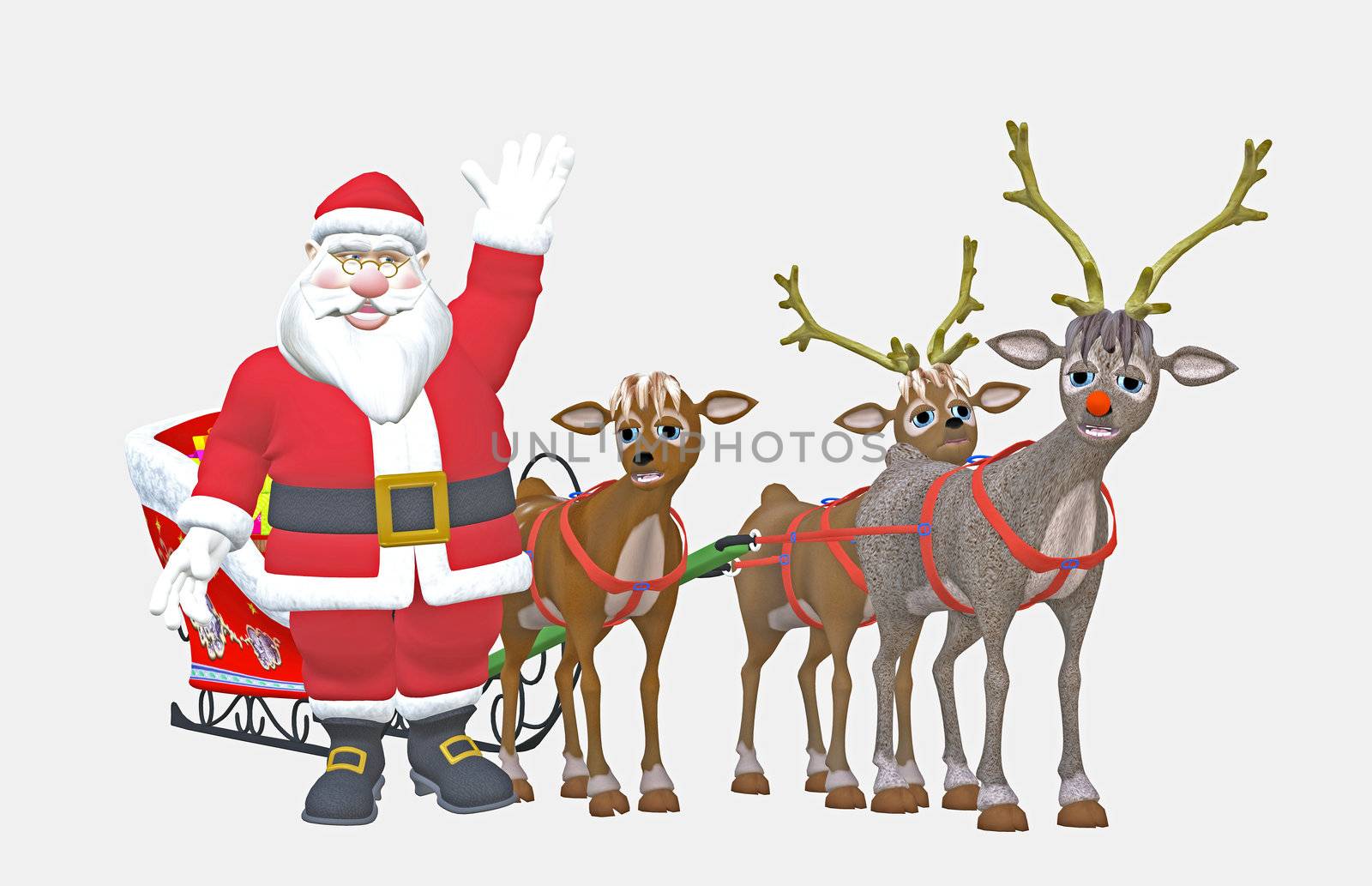 santa and reindeers by ancello