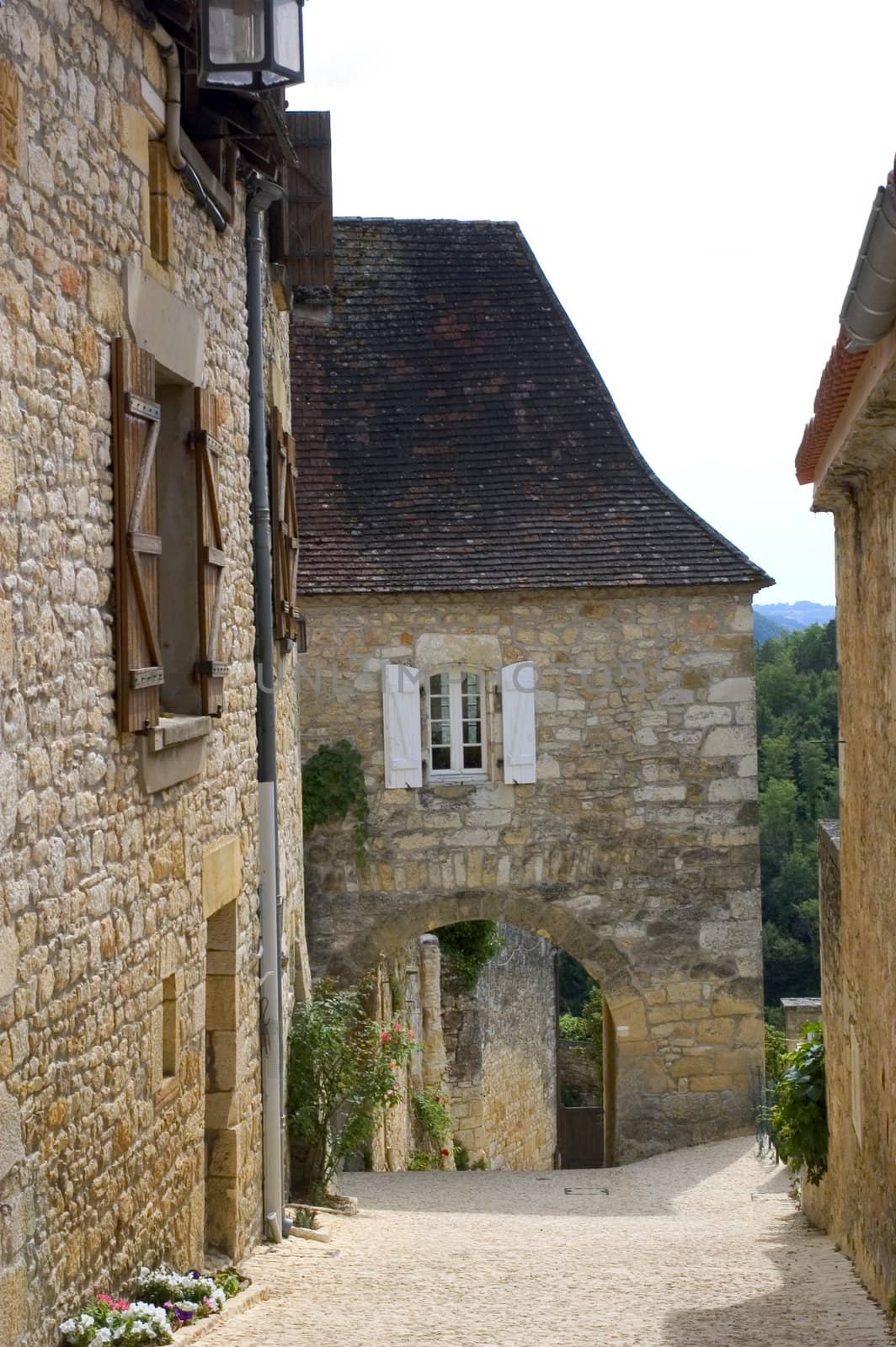 Castelnaud, the village and its castle. French village in the Perigord region where the war took place 100 years